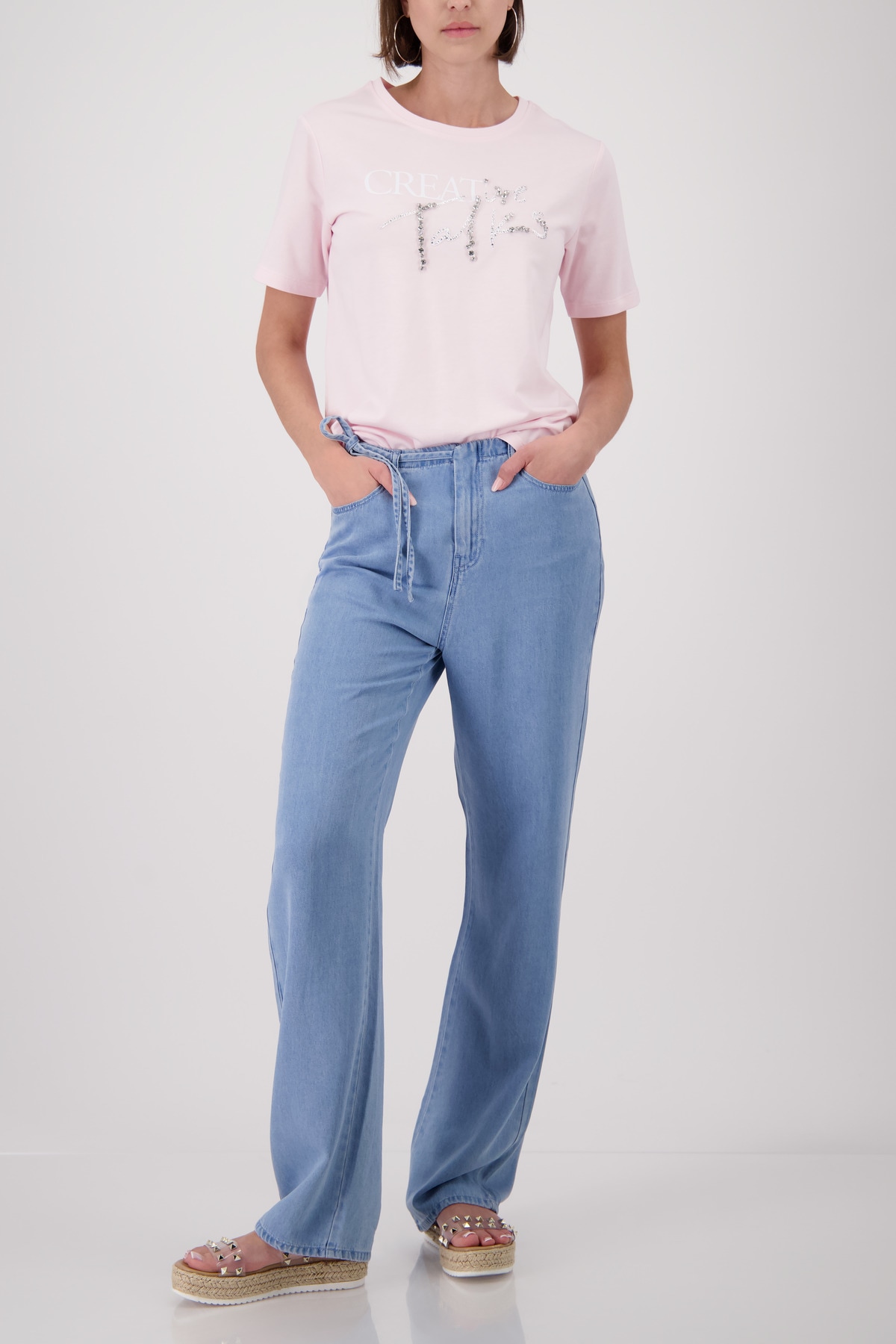 Monari Shirt à col rond »Shirt Schmuckschrift« avec petits strass
