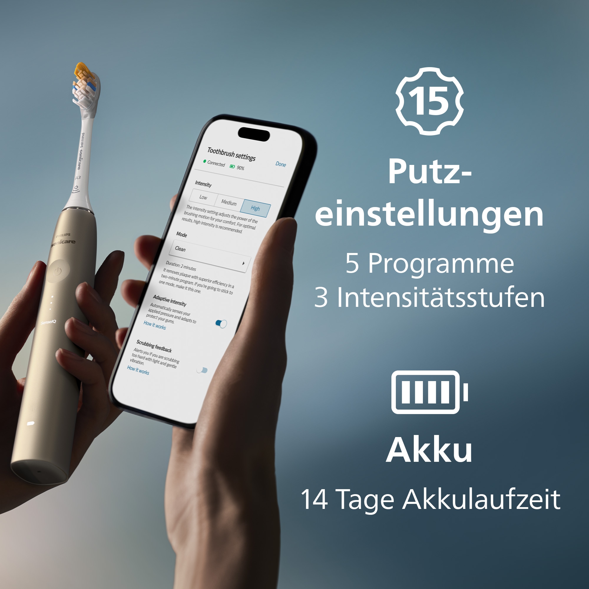 Philips Sonicare Elektrische Zahnbürste »DiamondClean Prestige 9900 HX9992« 2 Stk. Aufsteckbürsten mit integriertem Drucksensor, 5 Putzprogramme, inkl. Ladeetui