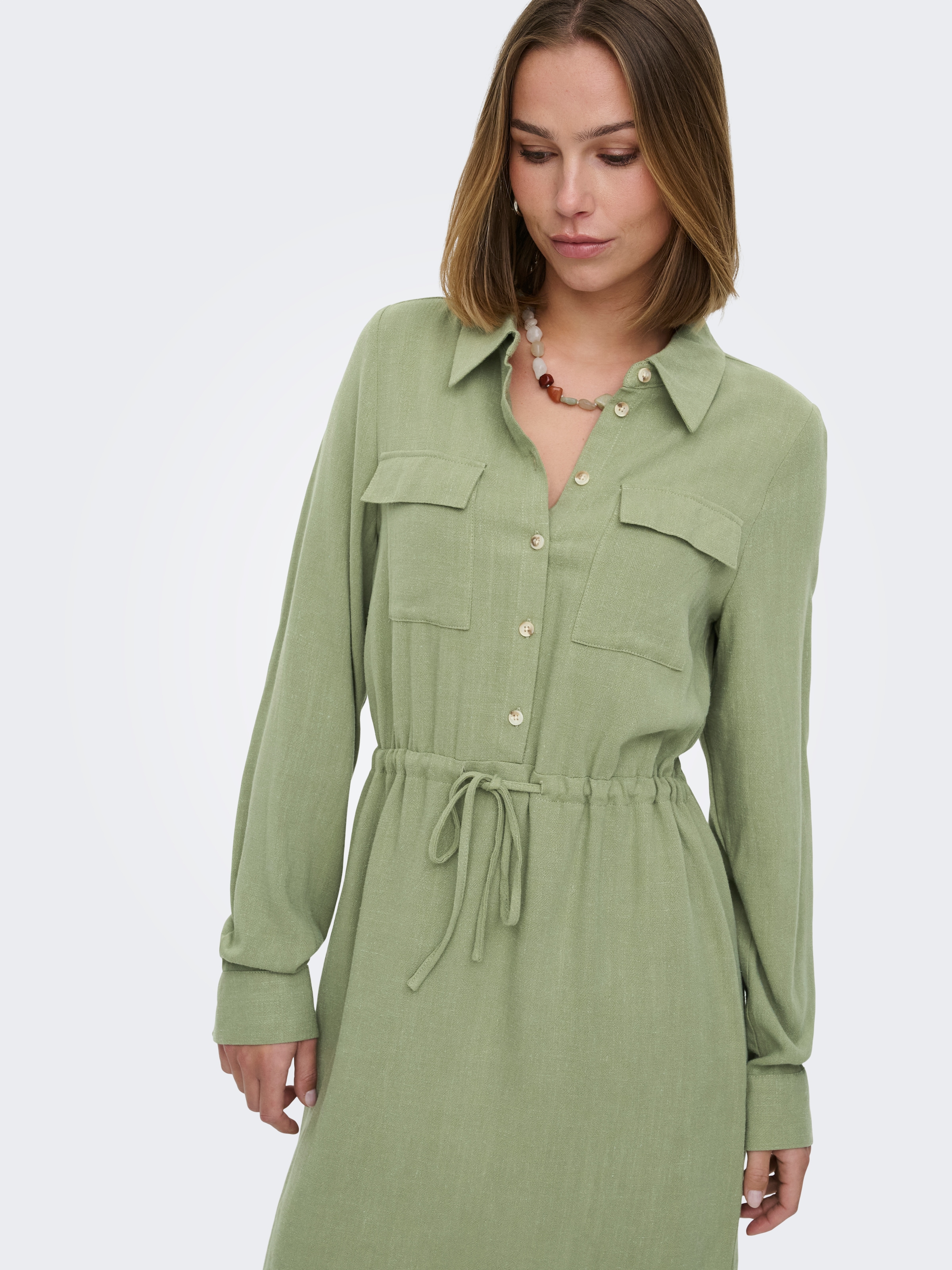 ONLY Robe chemisier »ONLSIESTA L/S LINEN BL SHIRT DRESS PNT« mélange viscose, coupe régulière, avec lin