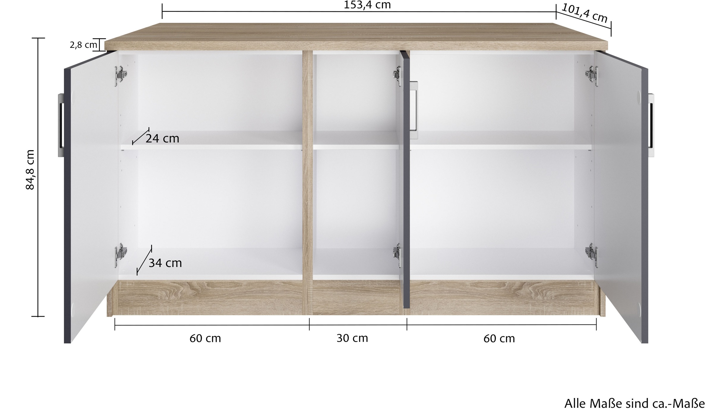 KOCHSTATION Ilot de cuisine »KS-Toronto« largeur 153 cm, façades MDF, casier à bouteilles