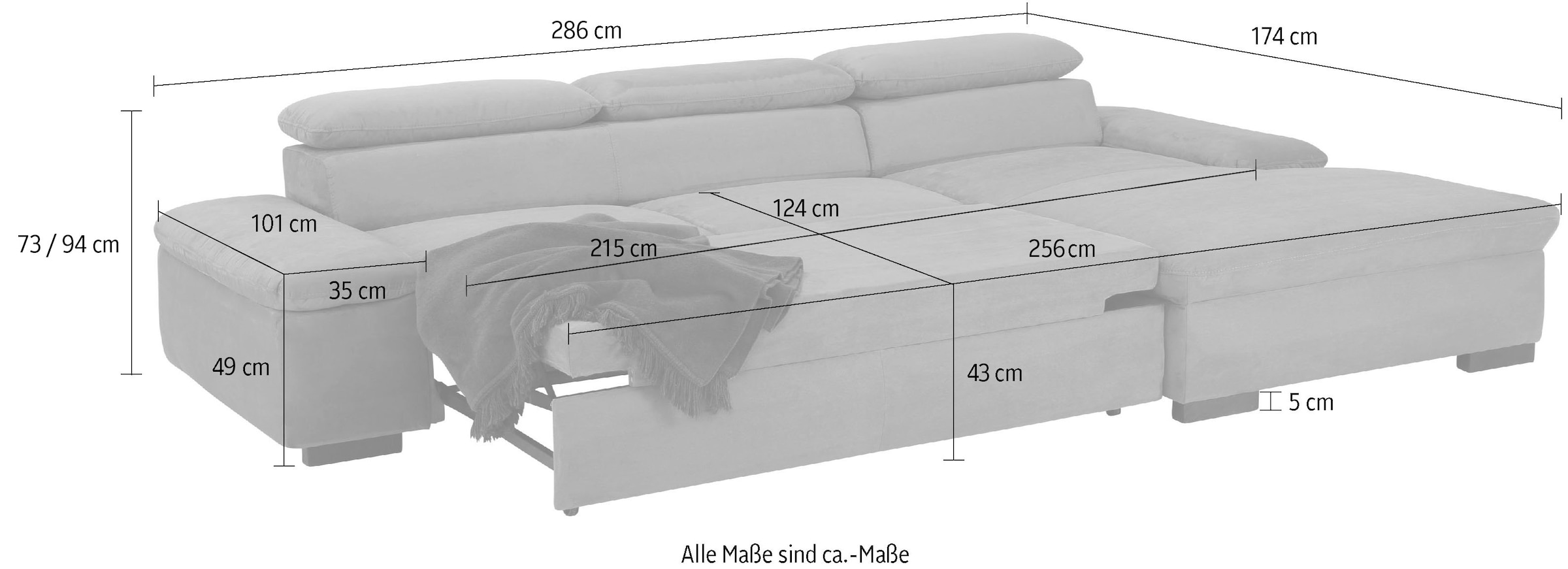 Home affaire Ecksofa »Alberto L-Form« mit Kopfteilverstellung, wahlweise mit Bettfunktion