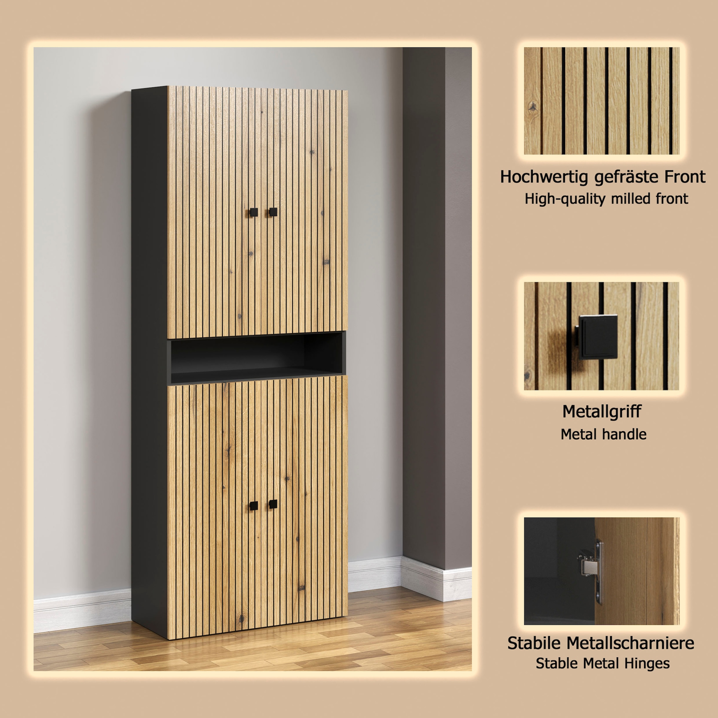 welltime Hochschrank »Amrum« Badezimmerschrank mit und ohne Schublade - (B/T/H) 40-70/31/186 cm