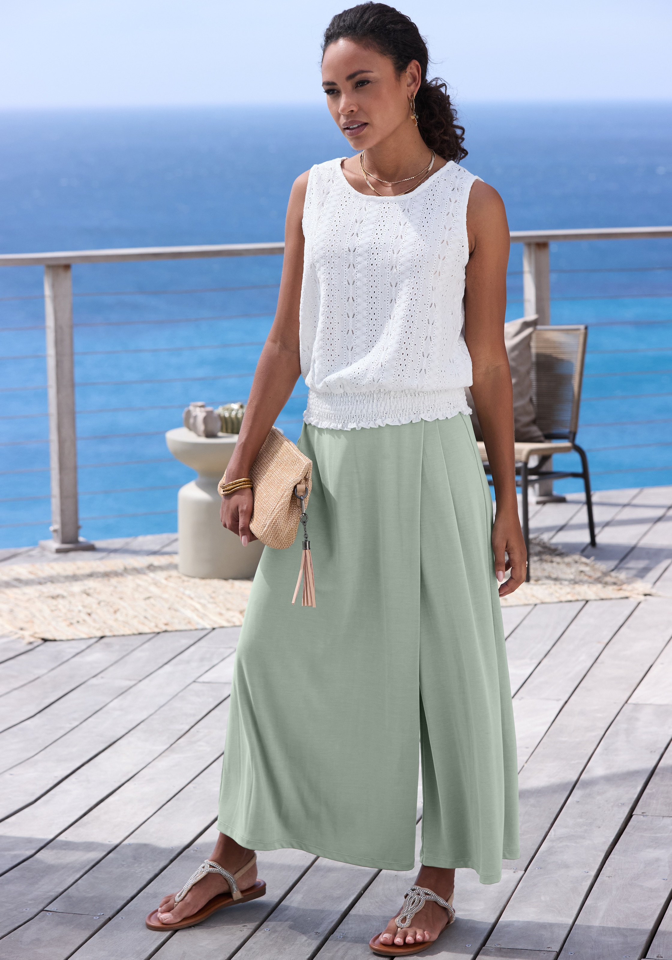 Vivance Jupe-culotte »mit extra weitem Bein aus weicher Jerseyware« jersey léger, pantalon d'été longueur 7/8, pantalon ample sans fermeture
