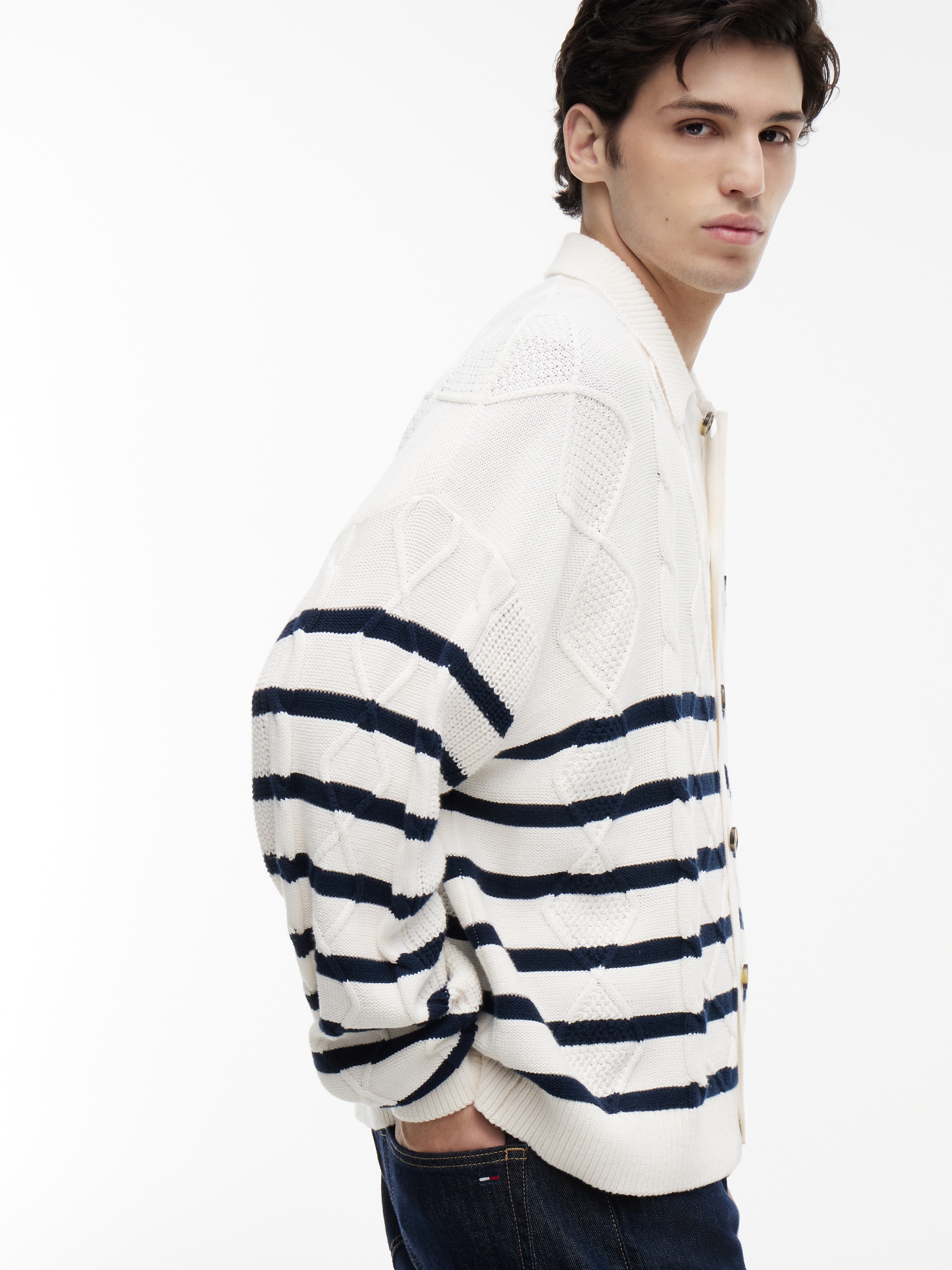Tommy Jeans Cardigan »RELAXED STRIPE CABLE BUTTONUP« Coupe décontractée avec motif torsadé