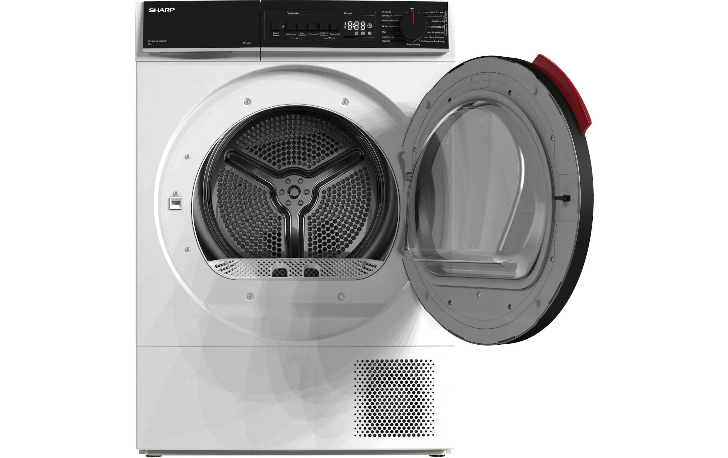 Sharp Sèche-linge à pompe à chaleur »KD-WNHB8S9GWC-DE« 8kg / +WIFI / EEKC / 2 Tasten / XXL-Tür voll-schwarz / Weiss