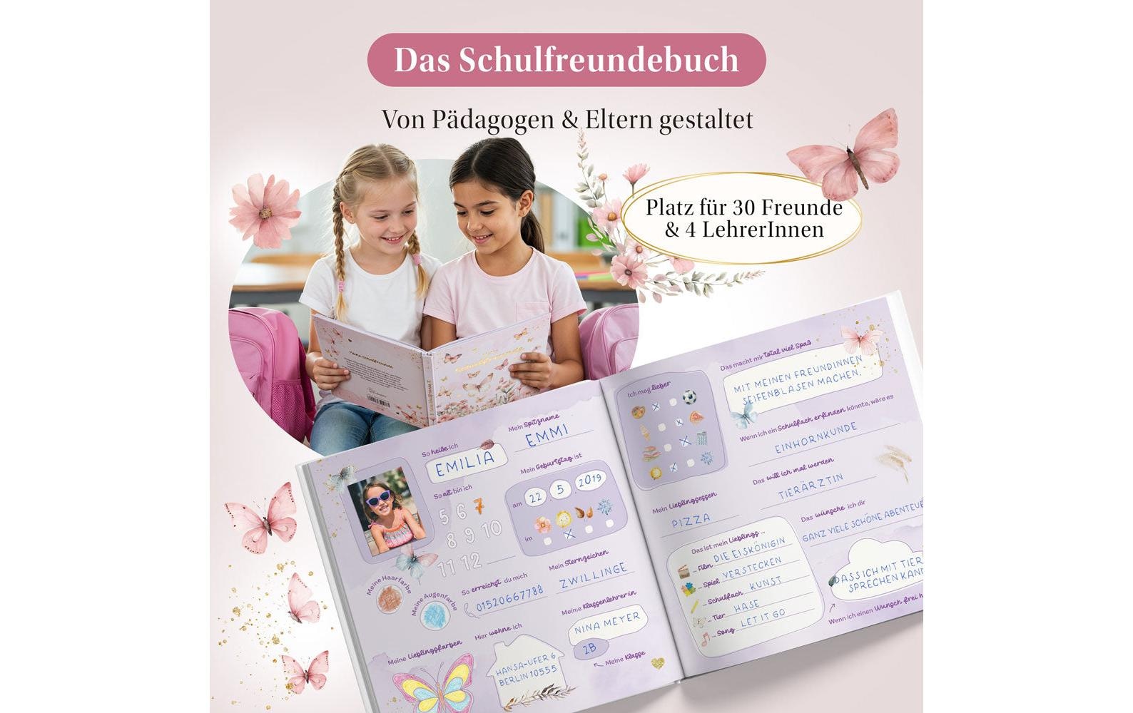   Tagebuch »Eulentaler Schmetterling, 21 x 21 cm« Schulfreundebuch für Erinnerungen