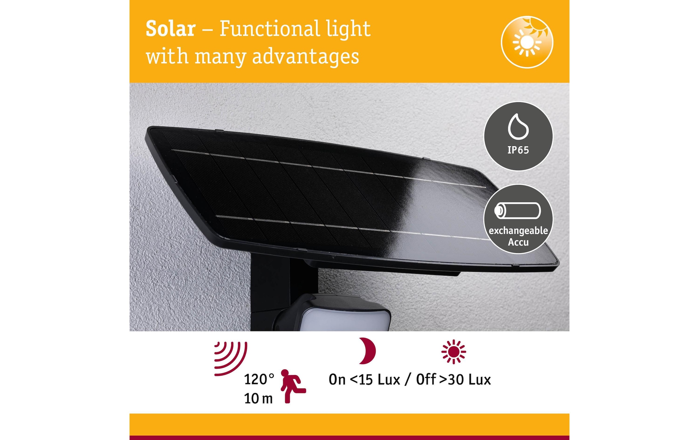 Paulmann Aussen-Wandleuchte »Solar Fluter Flotas inkl. Bewegungsmelder IP65 3000K 700 lm« LED-Modul warmweiss