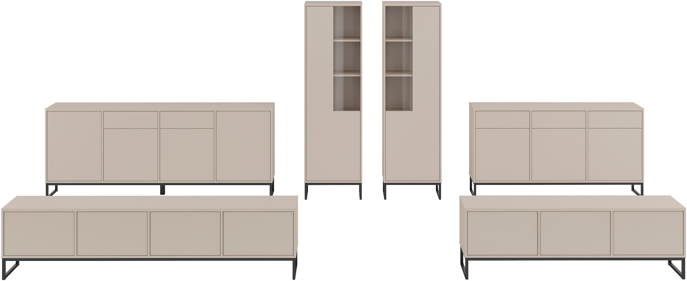 Home affaire Sideboard »Alto, Breite 208,5 cm, grifflose Kommode 4 Türen/2 Schubkästen.« Schubladenschrank mit viel Stauraum, Einlegeböden verstellbar