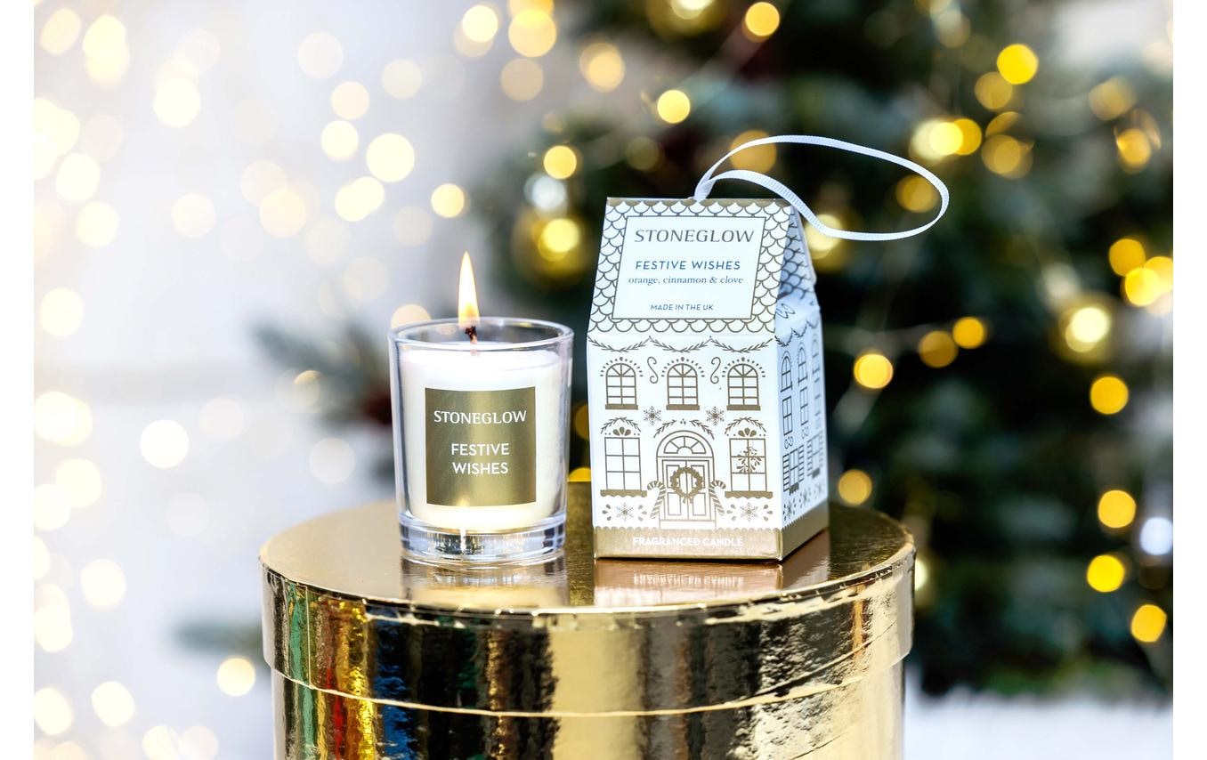 Stoneglow Duftkerze »Weihnachtskerze Festive Wishes Gold/Weiss«
