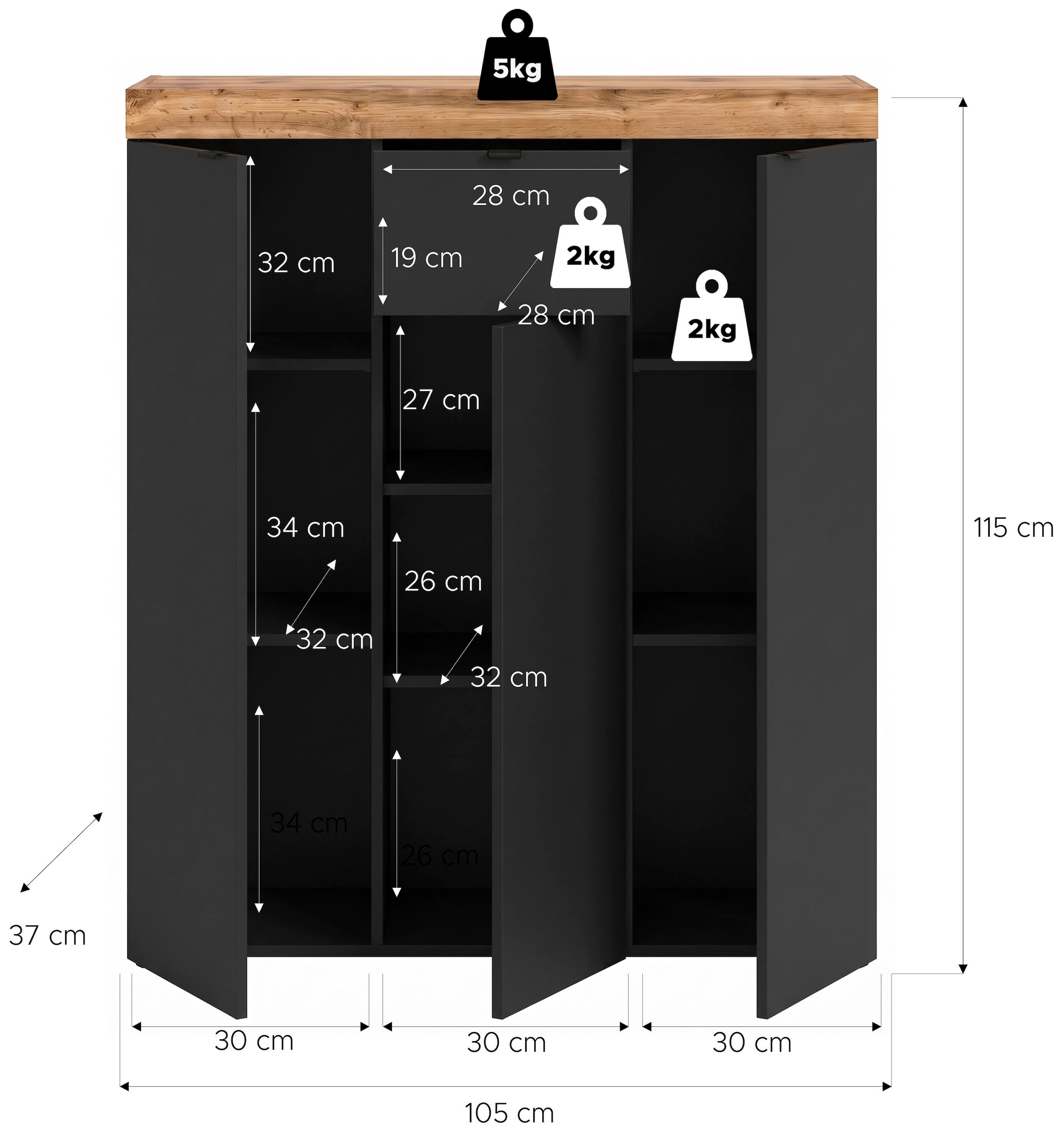 GOODproduct Highboard »MAMBO II, Breite 105cm, 3 Türen, 1 Schubkasten, 9 Fächer« 1 Stk. tlg. Kommode, Sideboard, Wohnzimmer, Schlafzimmer