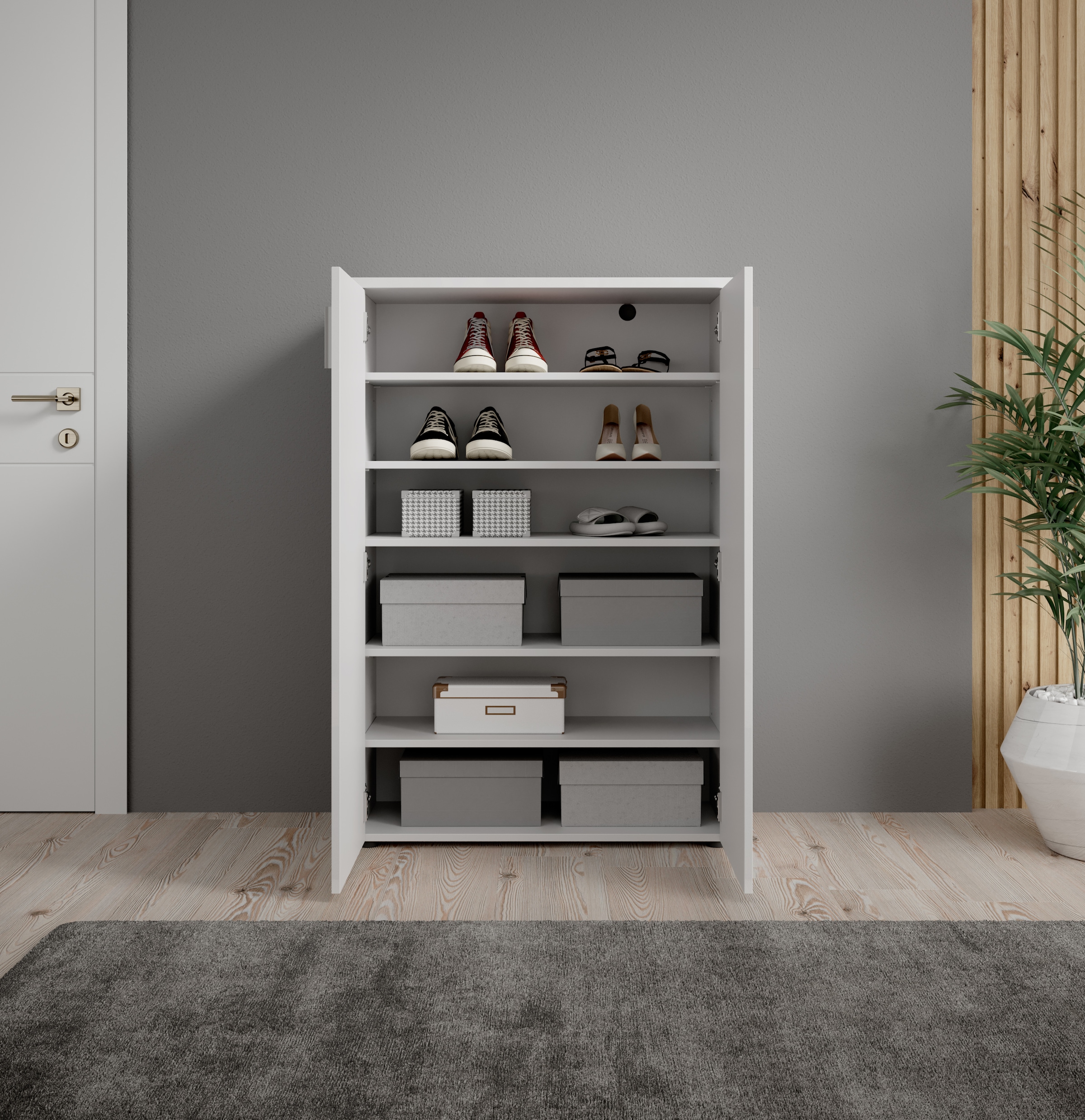 HBZ Schuhschrank »Lincoln weiss Glanz, BxHxT 80x120x35 cm« 1 Stk. tlg. Schuhschrank mit 2 Türen, 4 Einlegeböden