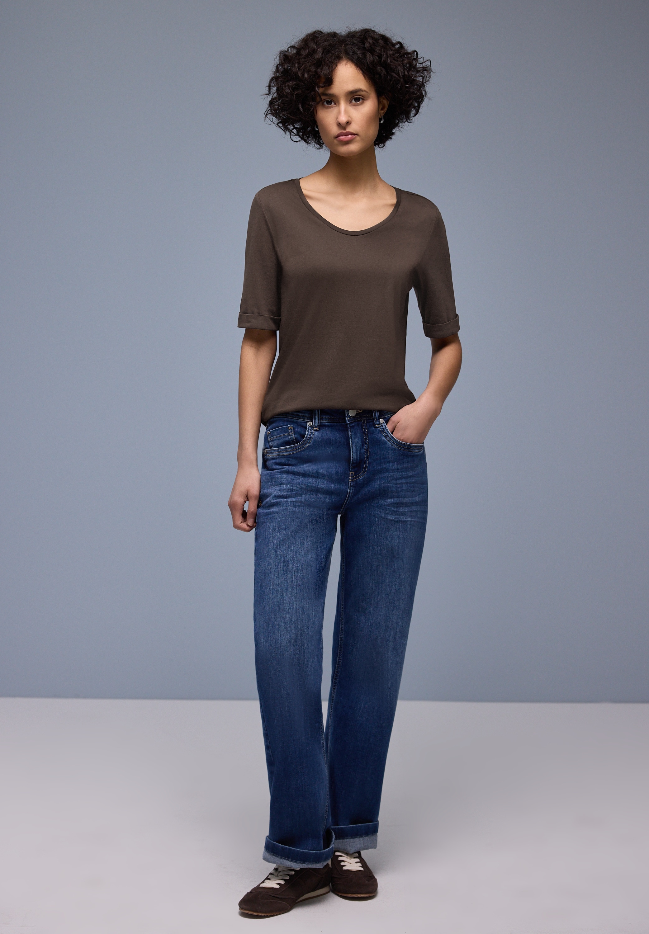 STREET ONE Rundhalsshirt Halbarm mit Turn-up