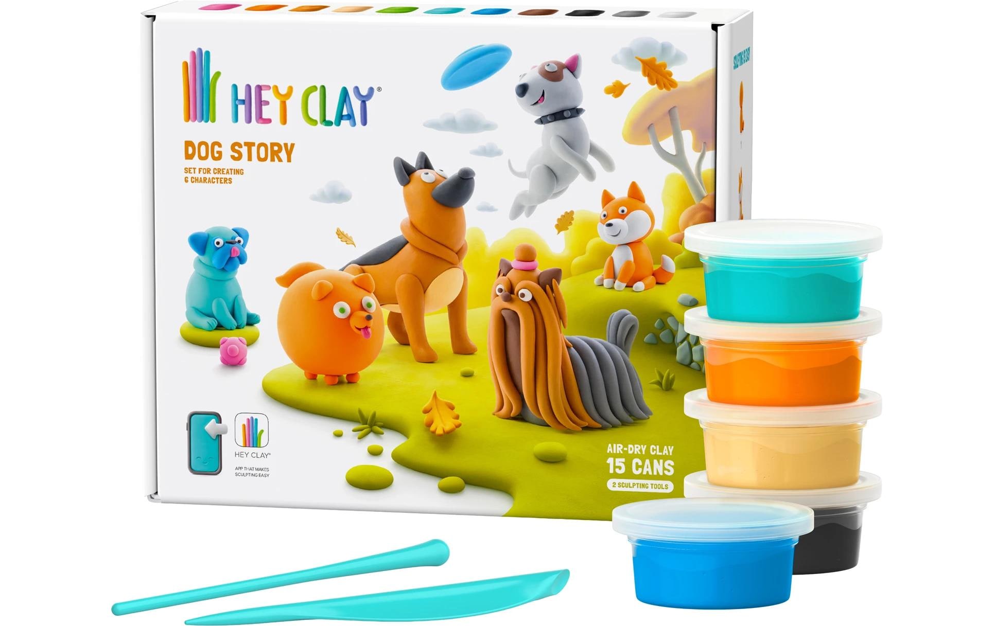   Pâte à modeler »Max Bersinger Hey Clay Hunde 15 Dosen« Moulable, pas de résidus de colle, léger, séchage rapide