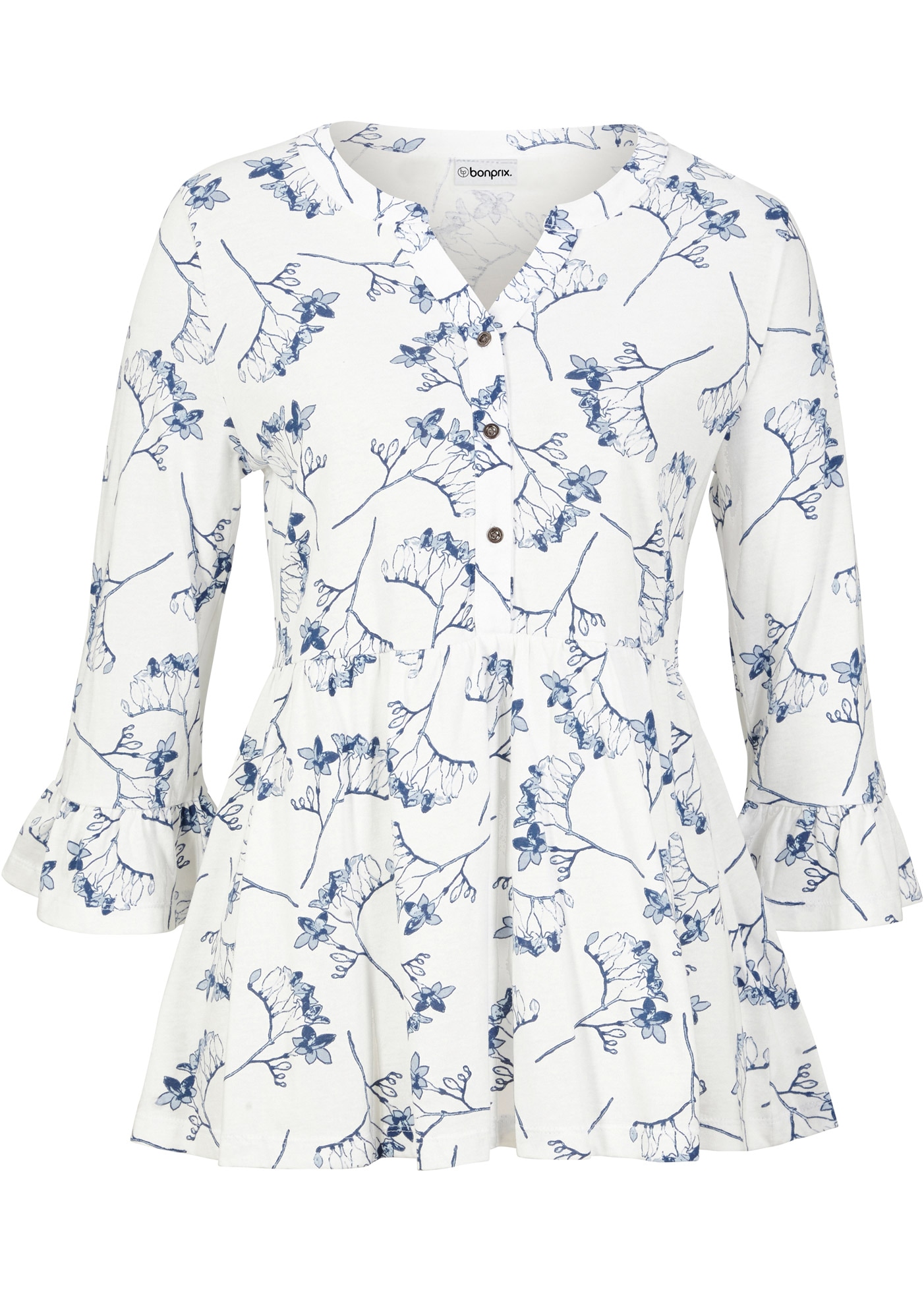 bonprix T-shirt tunique ausgestellte Passform, 3/4-Ärmel, für Frühling und Sommer