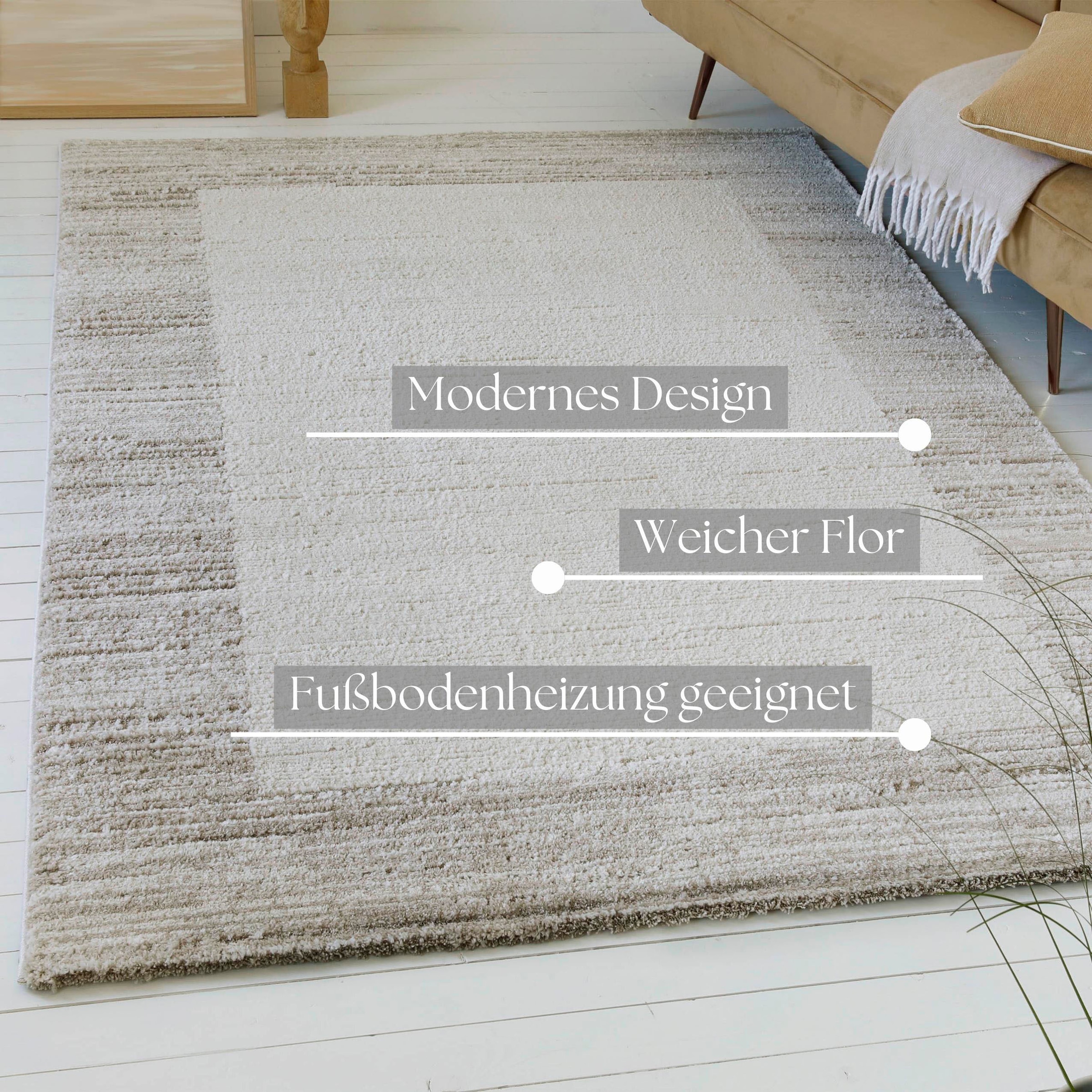 GOODproduct Teppich »Alaric« rechteckig 18 mm Höhe Kurzflor, modernes Bordüre Design, weiche Oberfläche, Wohnzimmer