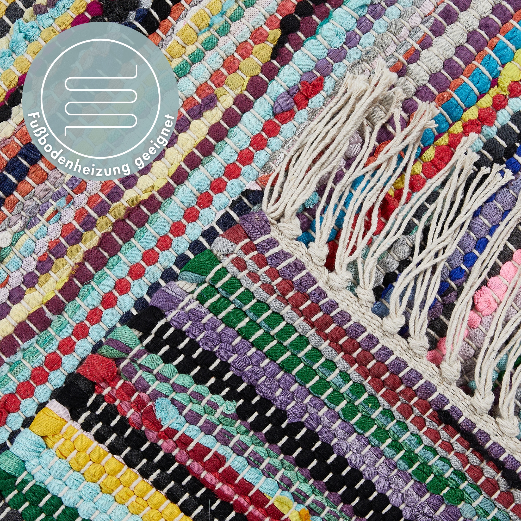 Andiamo Tapis »Multi« Rectangulaire 10 mm Höhe Flachgewebe, Fleckerl, reine Baumwolle, handgewebt, mit Fransen