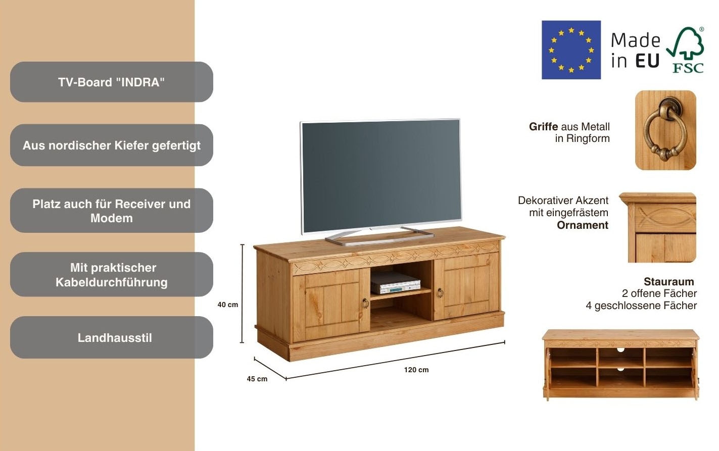 GOODproduct Tableau TV »Indra« wahlweise in 2 Breiten, Fernsehtisch