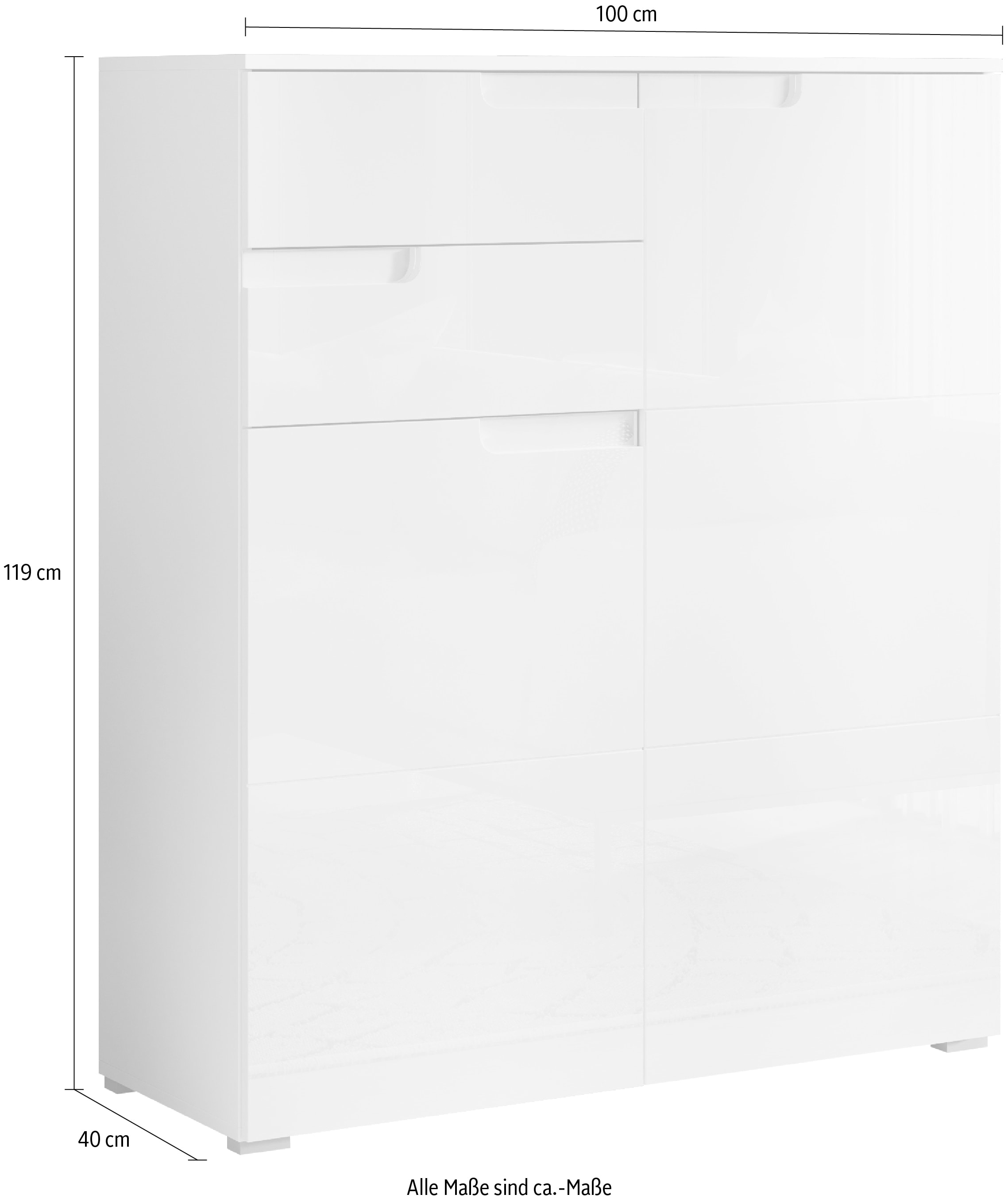 HBZ Kommode »Spice weiss hochglanz, BxHxT 100x119x40 cm« Kommode mit 2 Türen, 2 Schubkästen und 3 Einlegeböden