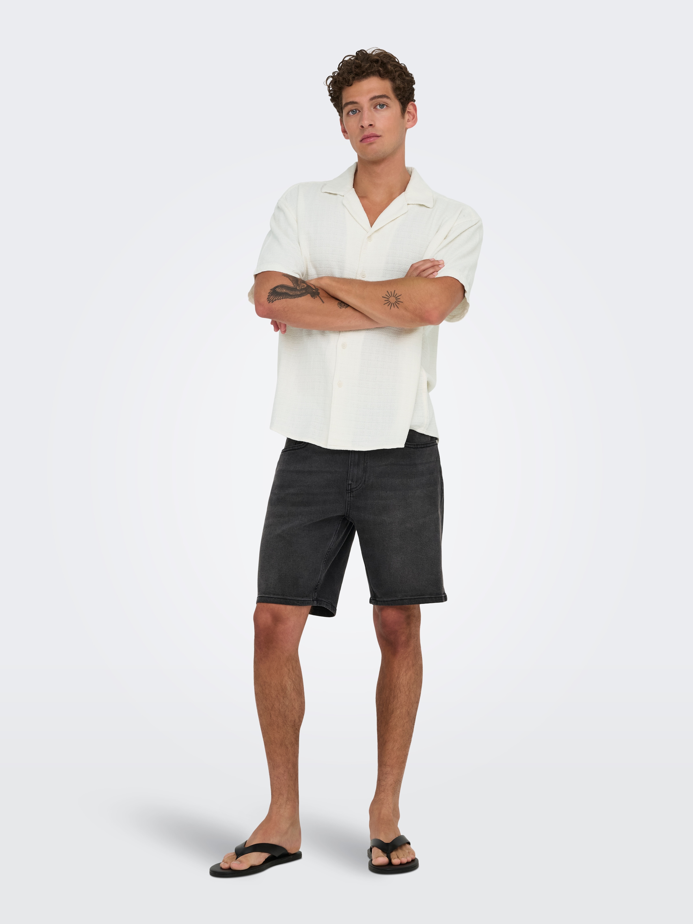 ONLY & SONS Chemise à manches courtes »ONSLATHAM RLXSS RESORT LINEN STRUC 0257« Viscose avec lin, coupe normale