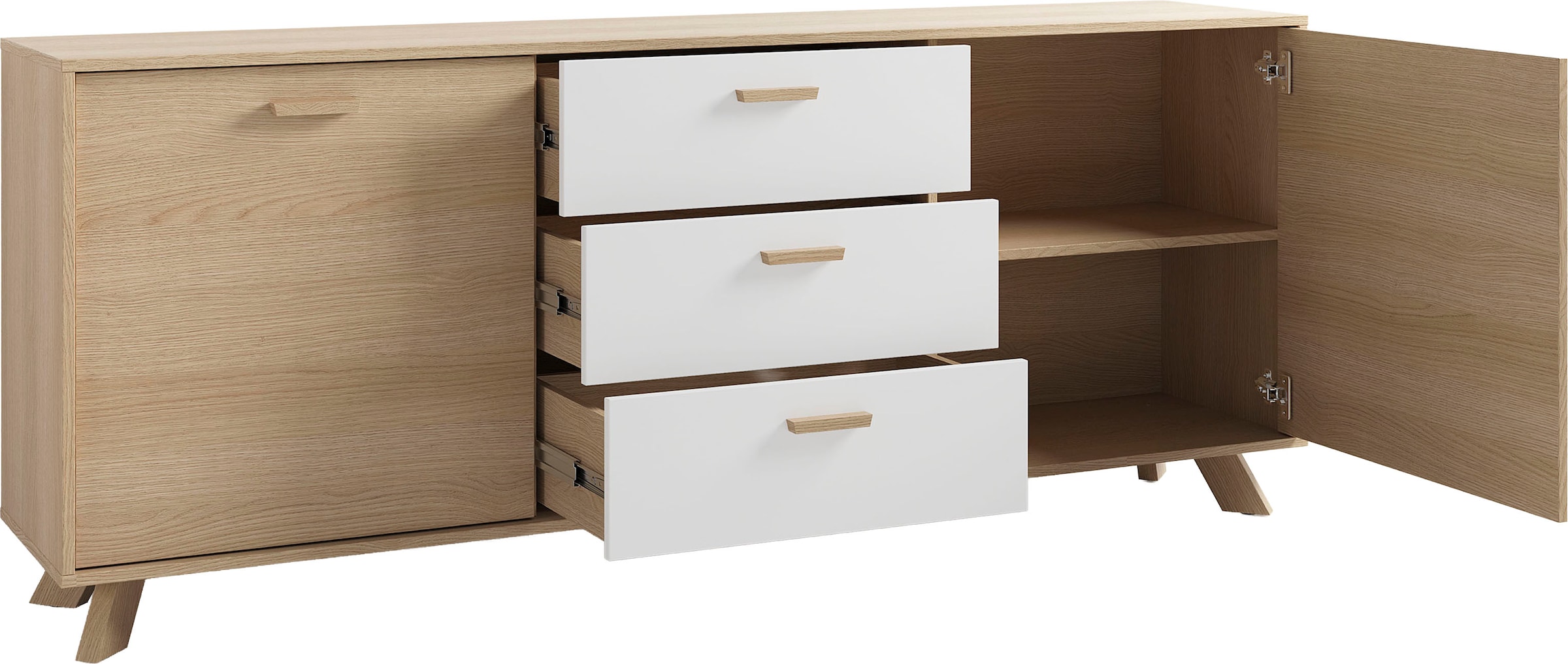 byLIVING Sideboard »Bastian« 1 Stk. tlg. mit massiven Holzfüssen und Griffen, natürlicher Eichenlook, 180cm