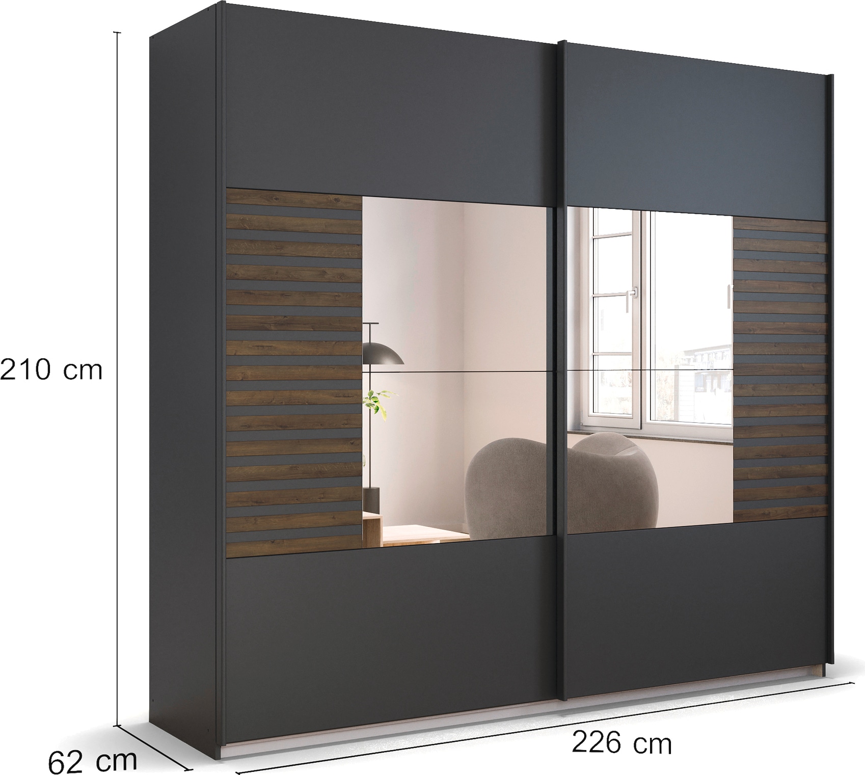 rauch Schwebetürenschrank »Kleiderschrank Schrank Garderobe Schlafzimmerschrank BAREA« Front- Auflage in moderner Lamellen-Optik und Spiegel MADE IN GERMANY