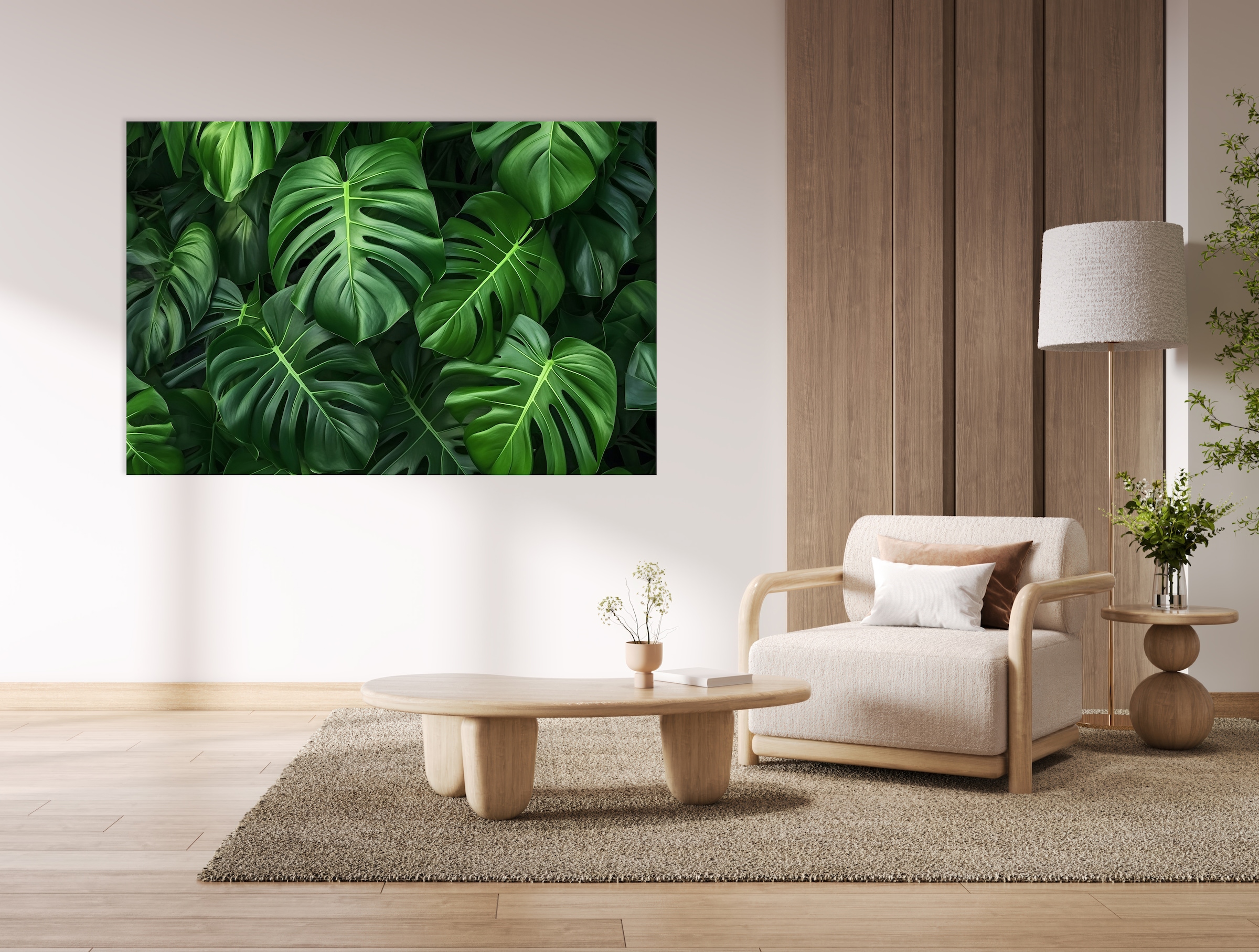 queence Tableau en verre acrylique »Monstera Blätter Wald Illusion« 1 cuis tlg. avec effet de profondeur 3D flottant, grâce à la fixation sans cadre