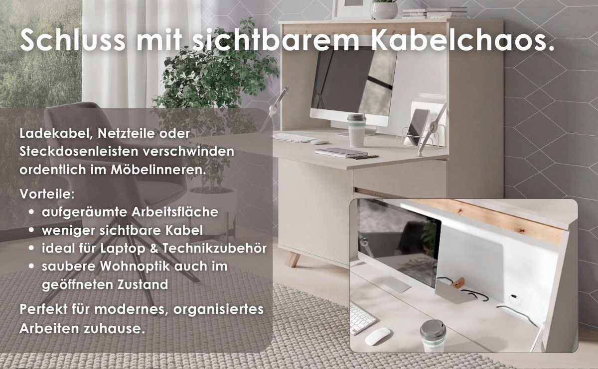 GOODproduct Sekretär »Vaux« 1 Stk. tlg. Kaschmir / Artisan Eiche (Eiche-Optik), Klapptür, Stauraum, B: 120 cm