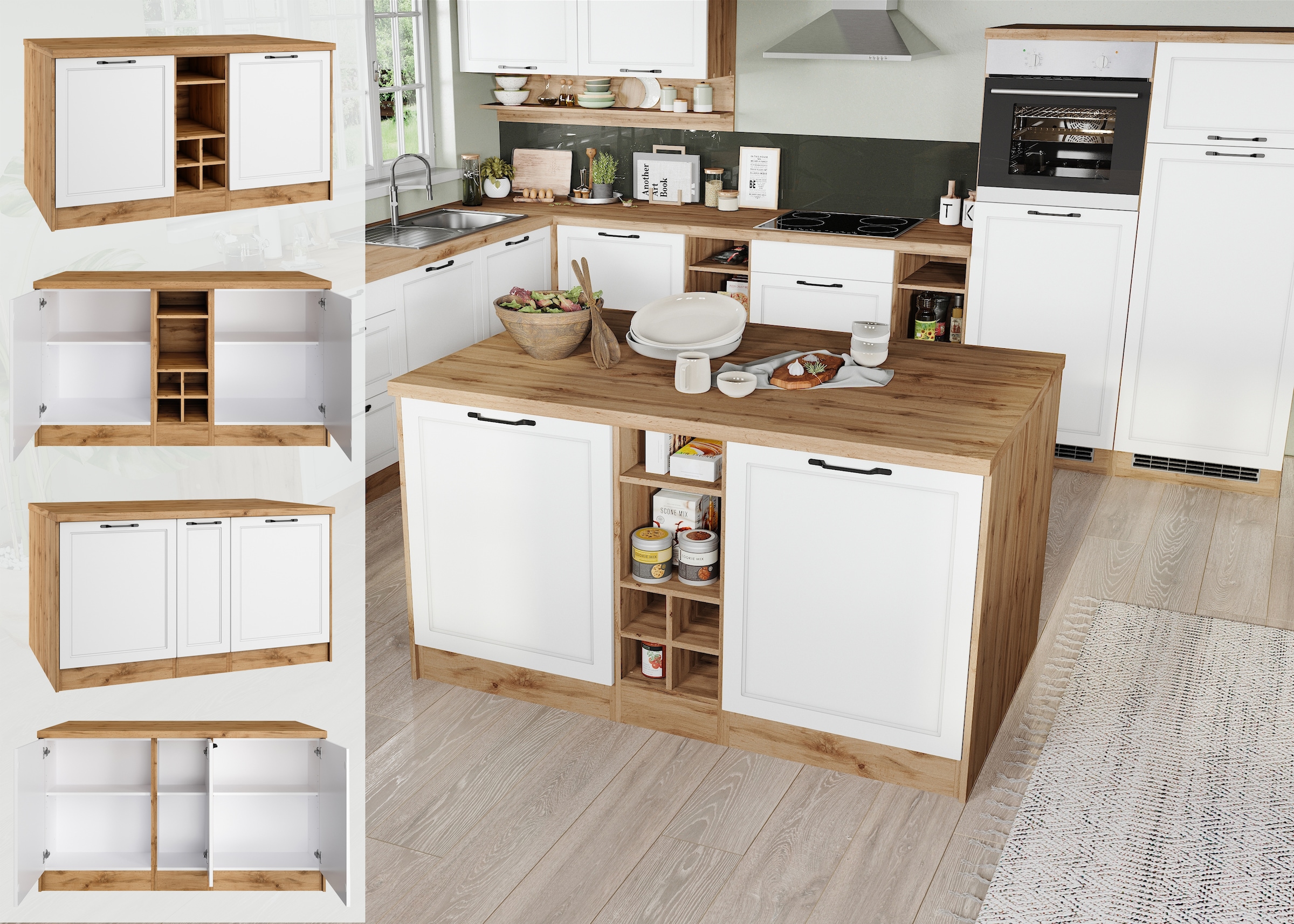 KOCHSTATION Ilot de cuisine »KS-Lana, Breite 153 cm« façades MDF, plan de travail épaisseur 38 mm
