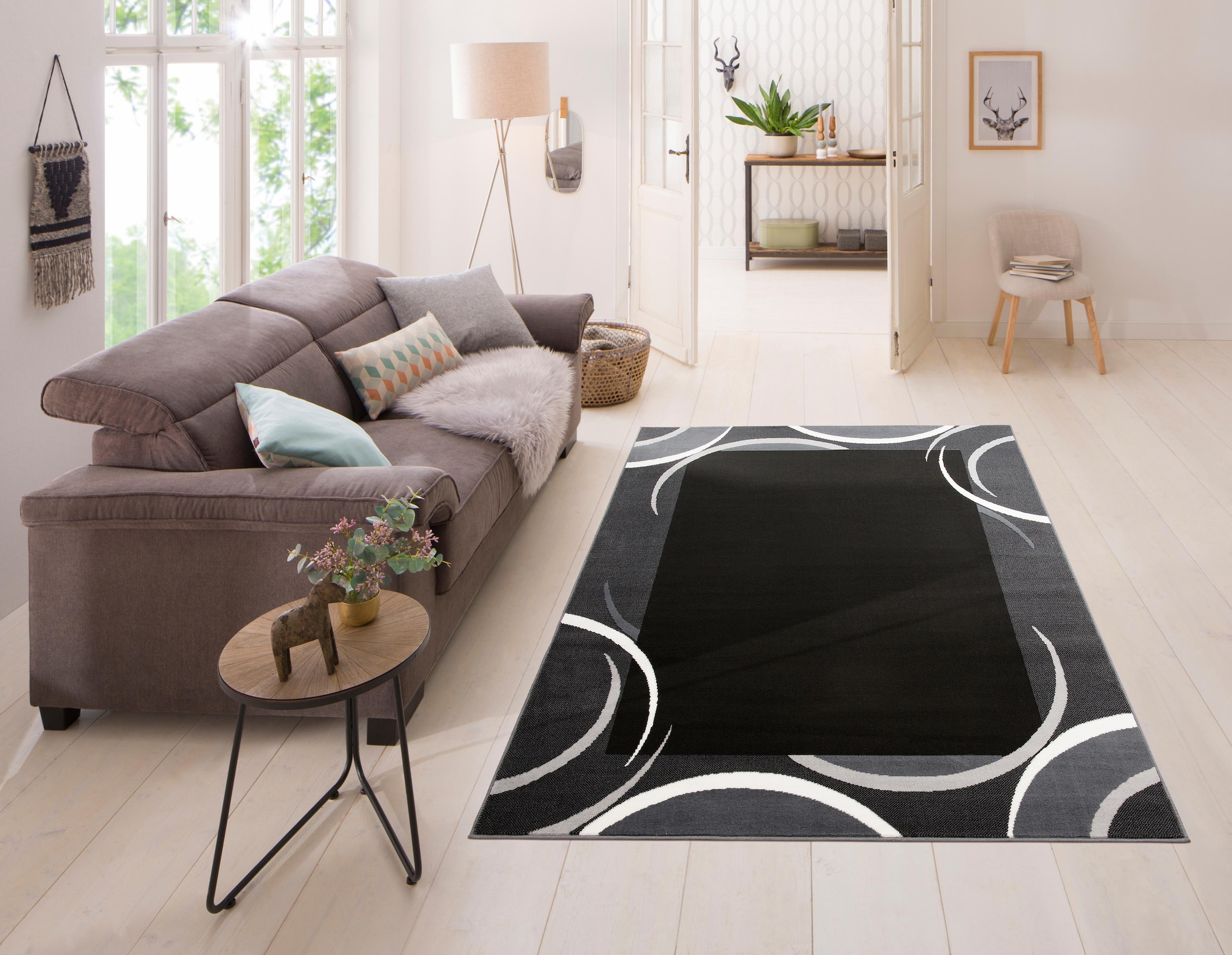 my home Teppich »Noah« rechteckig 7 mm Höhe weiche Haptik, Teppich mit Bordüre, Kurzflor, verspieltes Design