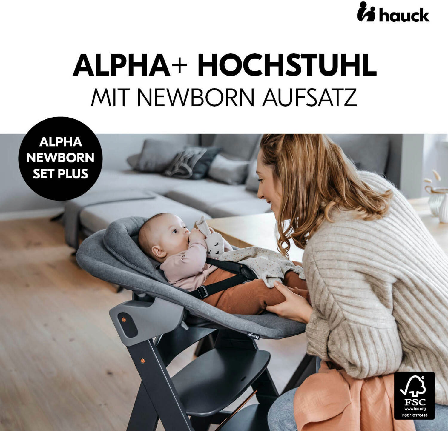 Hauck Chaise haute »Alpha Newborn Set Plus, Dark Grey« () mit Newborn Aufsatz
