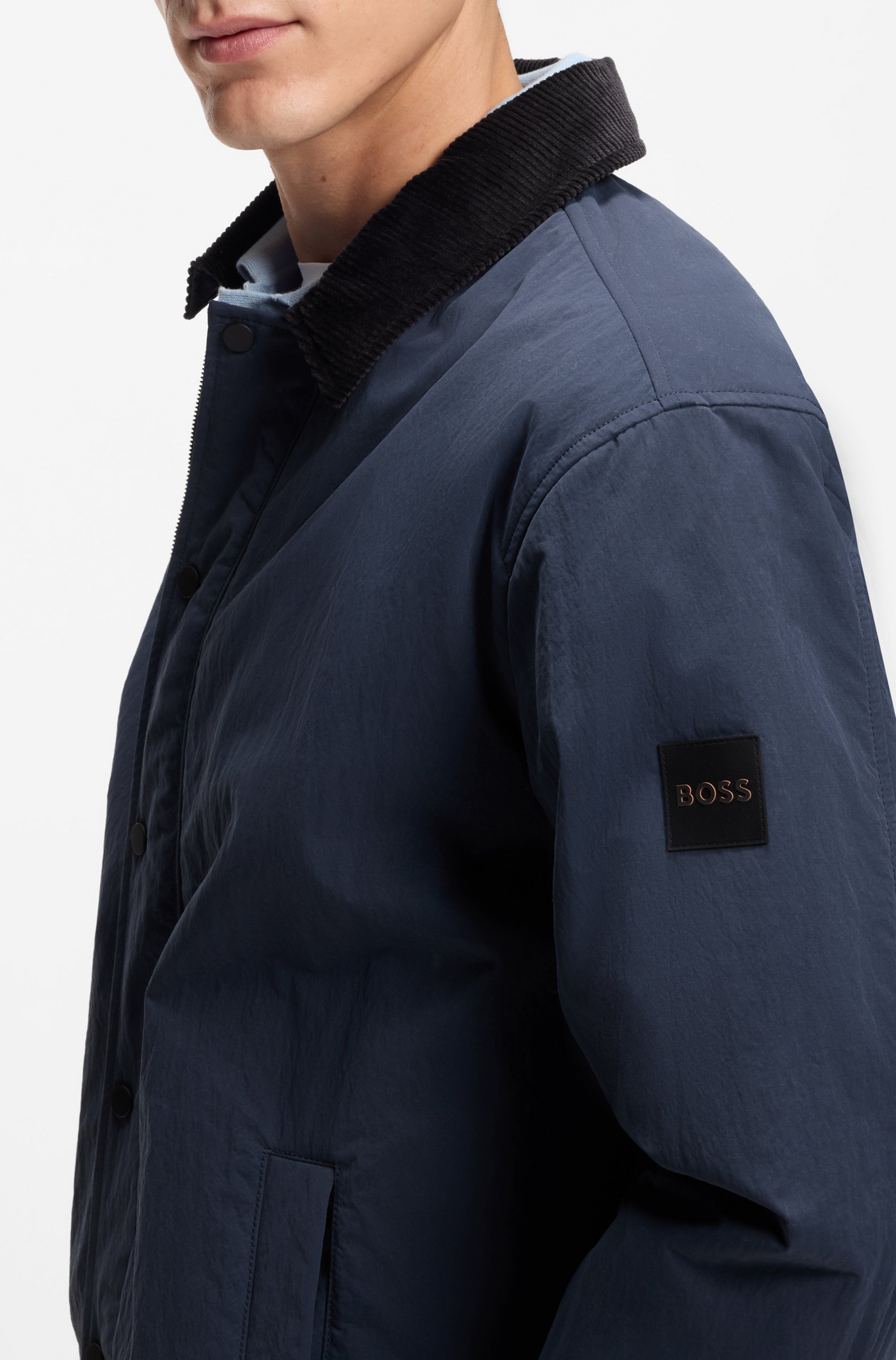 BOSS ORANGE Outdoorhemd »Leldon-zip« Oversize Fit, kontrastfarbiger Kragen, wattiert