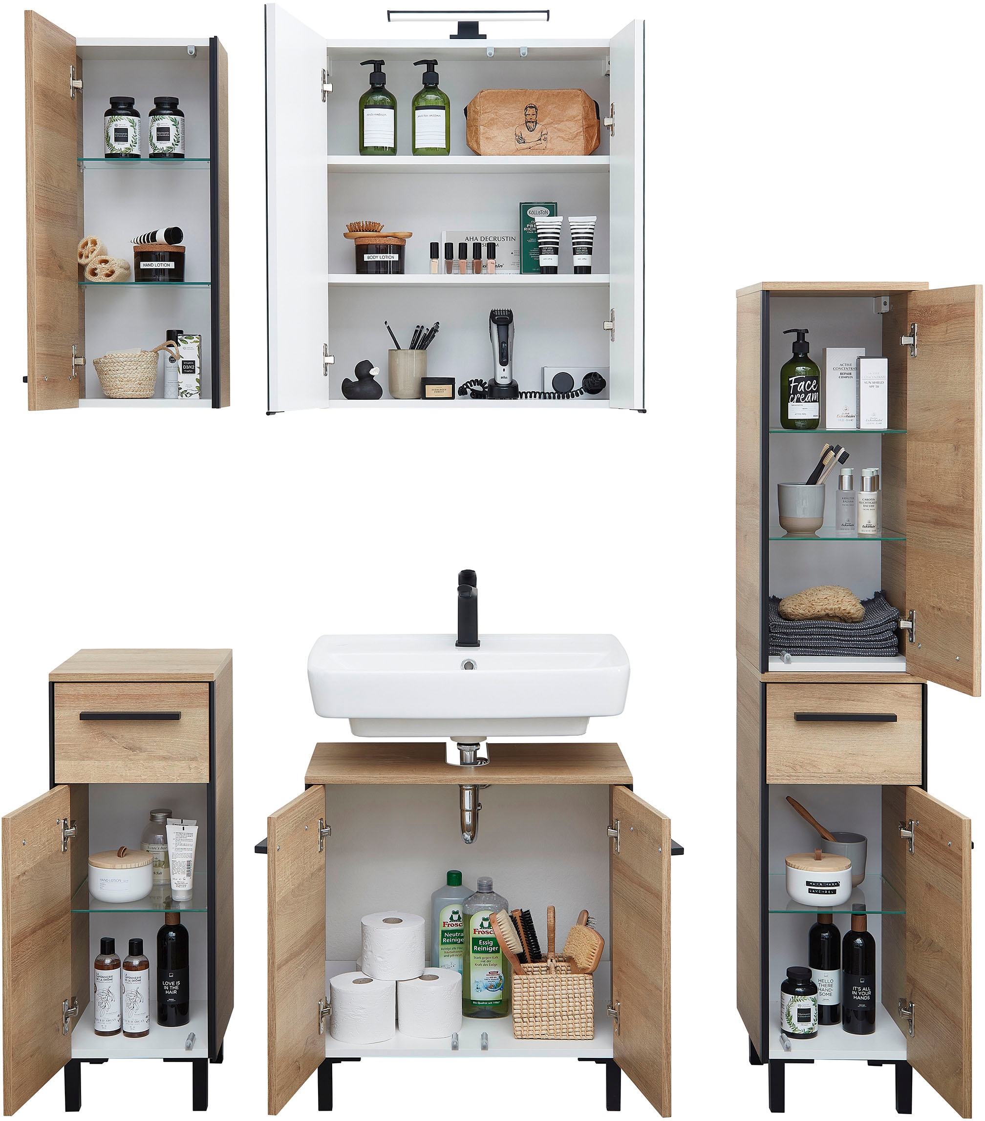 Saphir 1100000002199 »Quickset 395 5-teilig, Waschbeckenunterschrank mit LED-Spiegelschrank« 5 cuis tlg.
