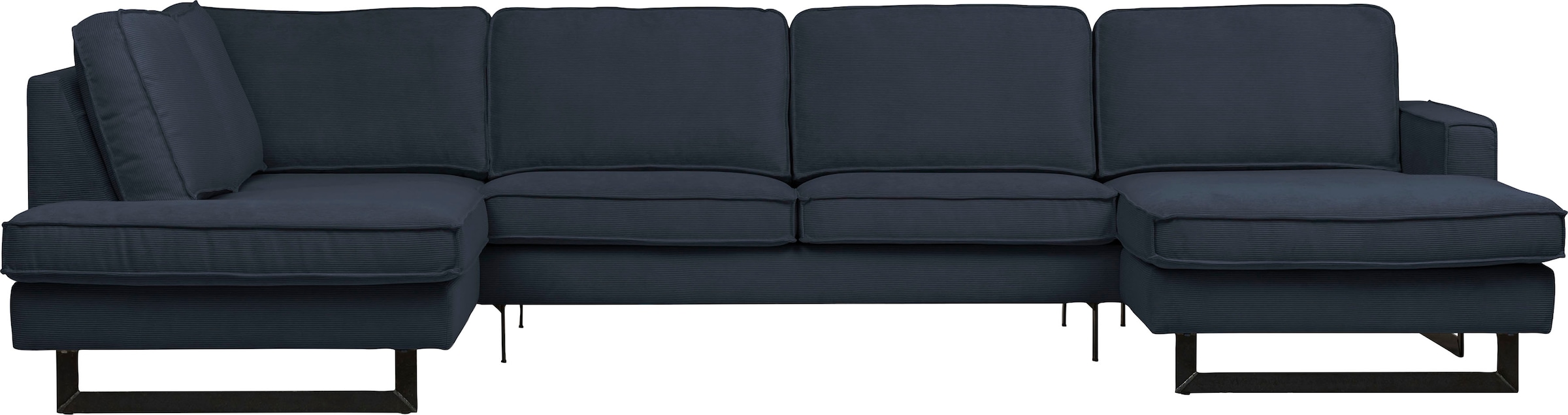 PLACES OF STYLE Wohnlandschaft »Pinto, 350 cm, U-Form, XXL, mit Ottomanen« Cord, Chenille, Lederoptik, mit Keder, Metallfüsse, Wellenunterfederung
