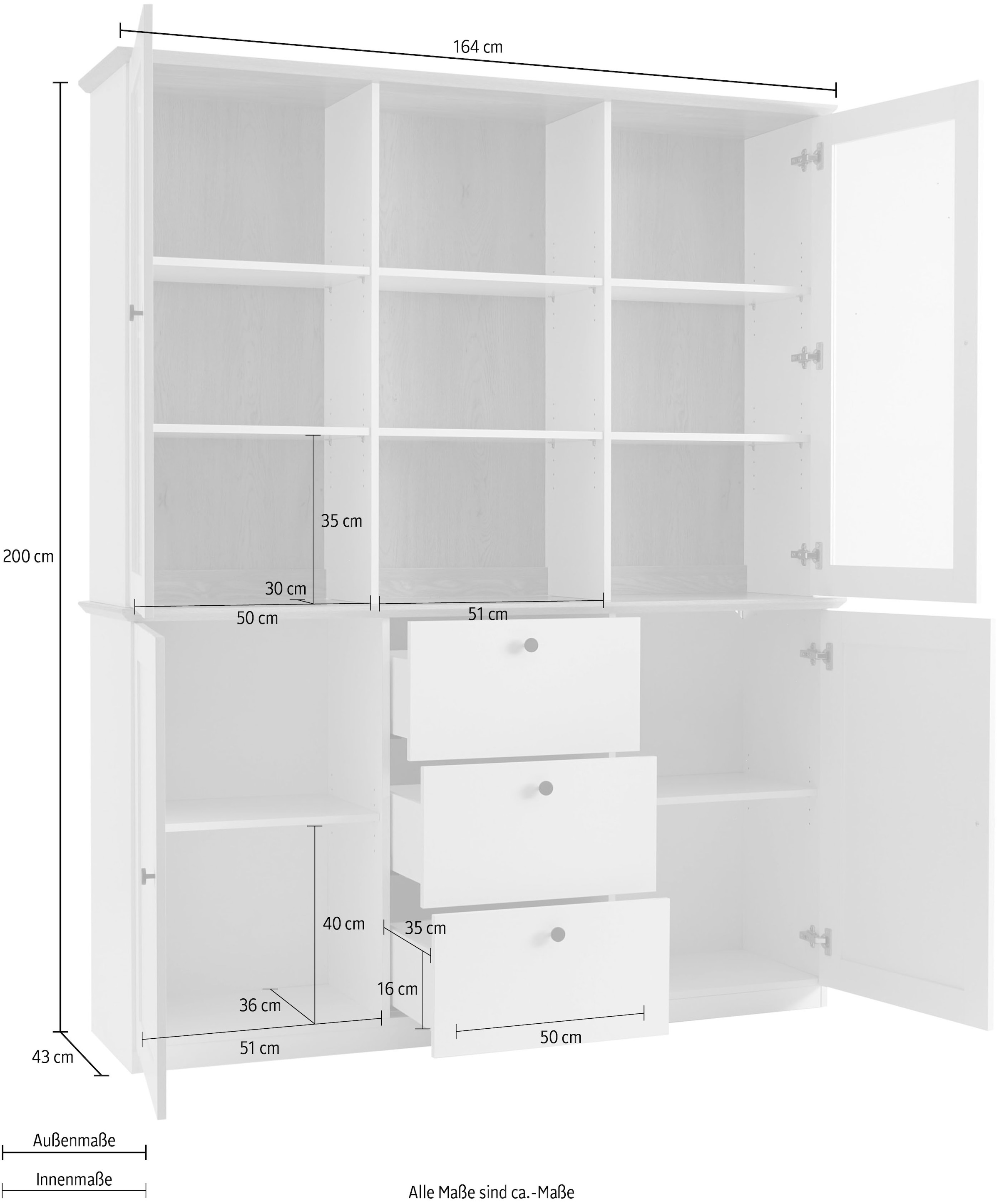 GOODproduct Buffet »Brest, Hochschrank im Landhausstil, Schrank, Küchenschrank« schwarze Metallgriffe, viel Stauraum, Glastüren, 164 cm breit