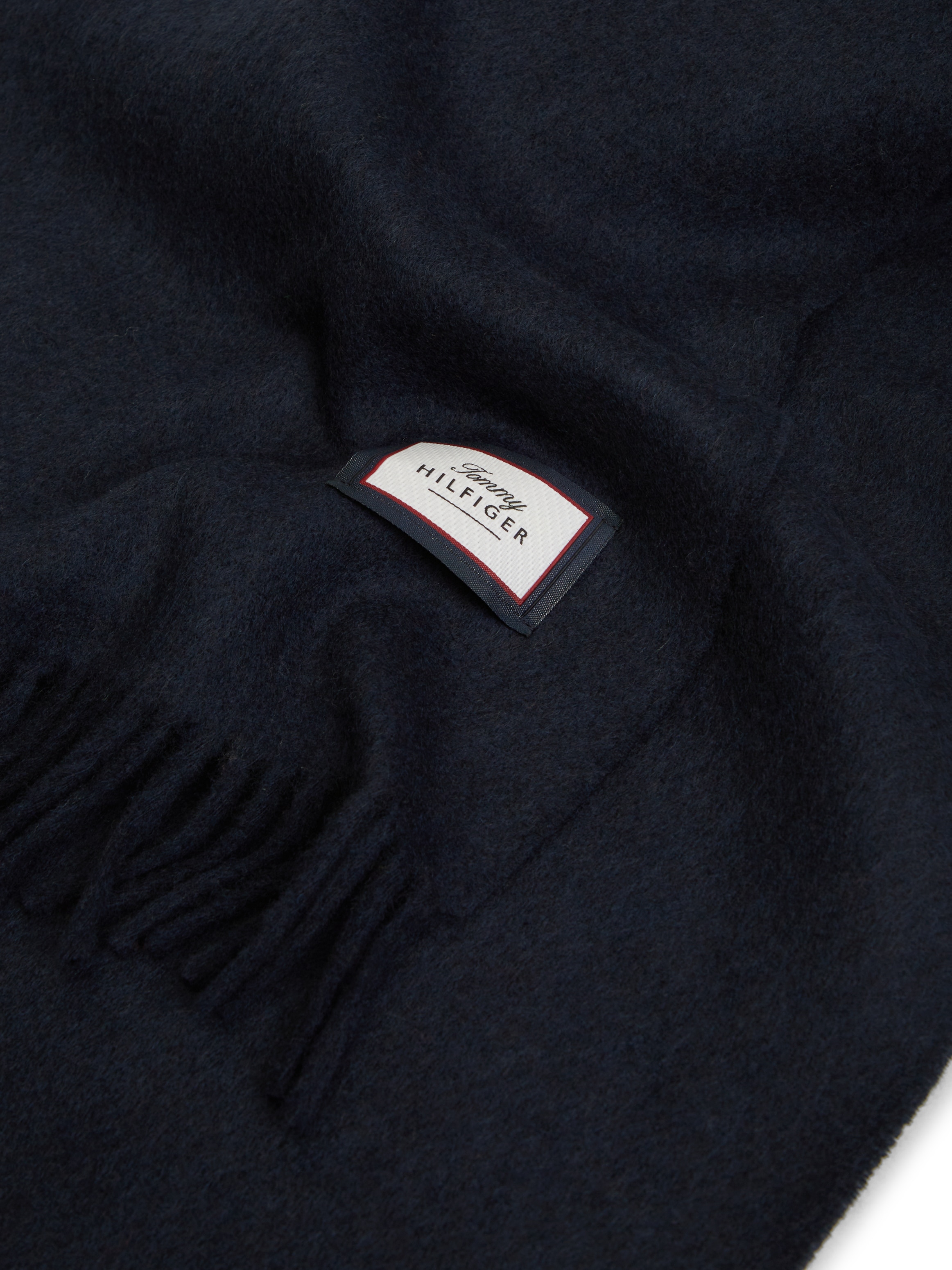 Tommy Hilfiger Écharpe en laine aus reiner Wolle mit Logo und Fransen