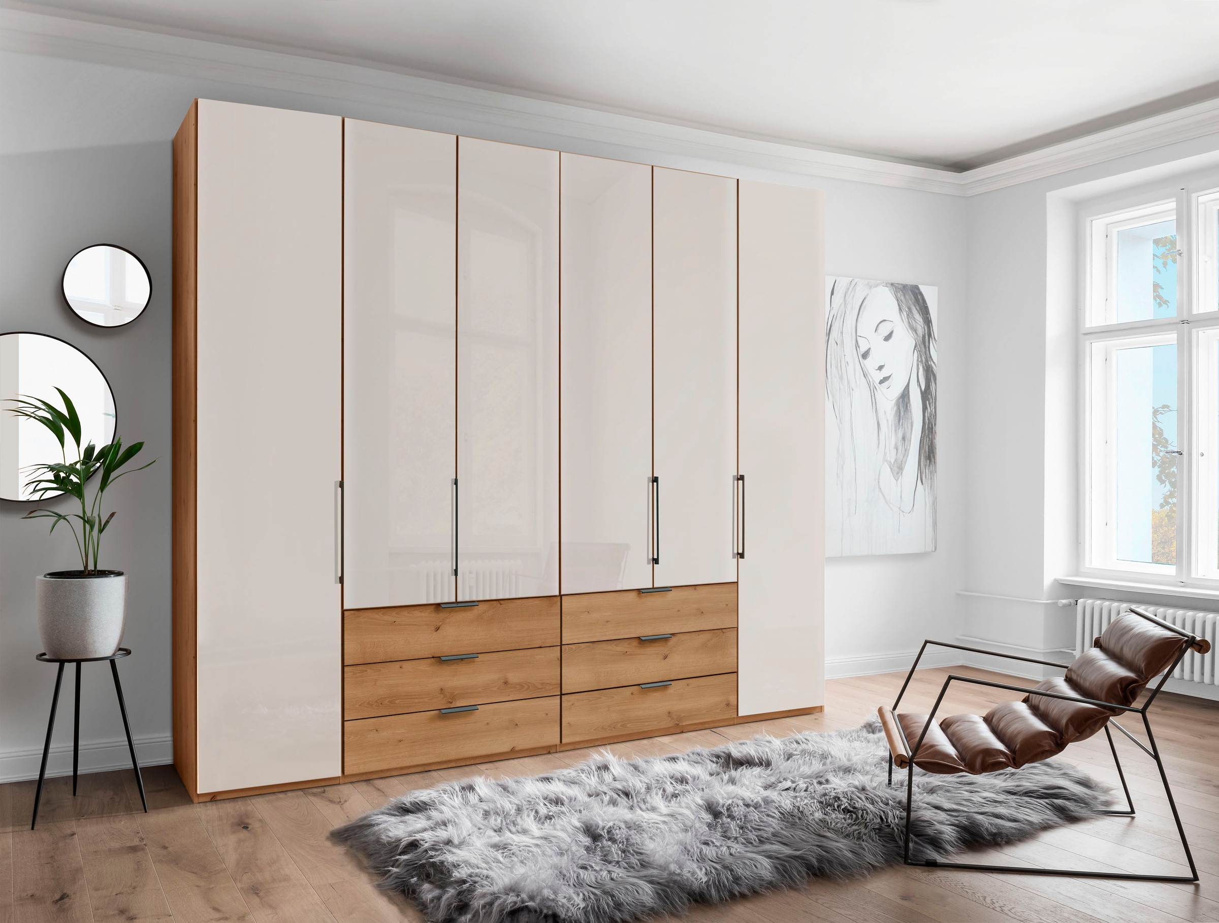 WIEMANN Armoire à portes pliantes »Monaco« Teil-Glasfront sowie hochwertige Beschläge inkl. Schubladendämpfung