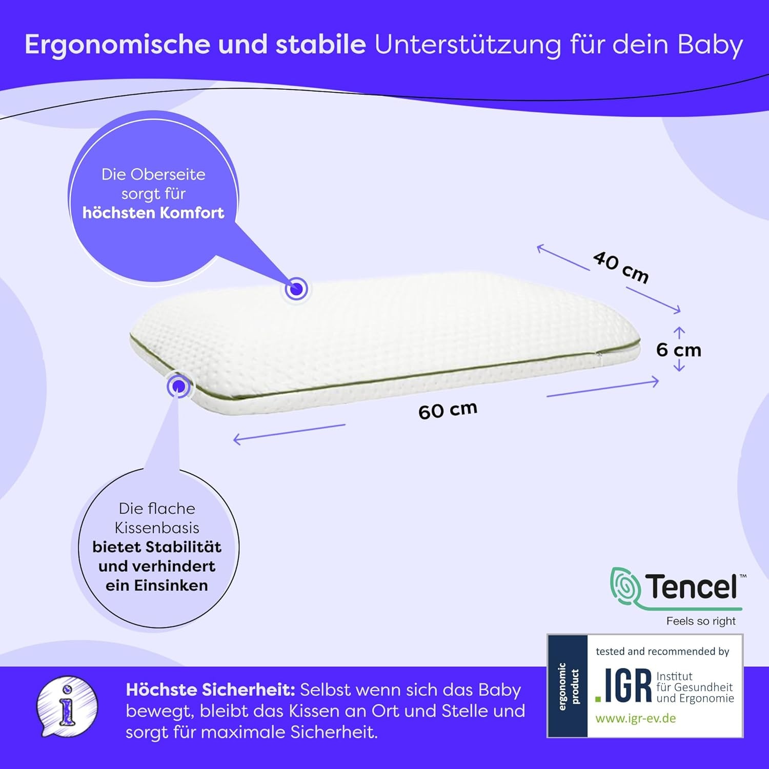 Wolkenfeld Oreiller pour bébé »Eron Kinderkissen« Weiches und Atmungsaktives Kinderkopfkissen - Natürliches Memory Foam