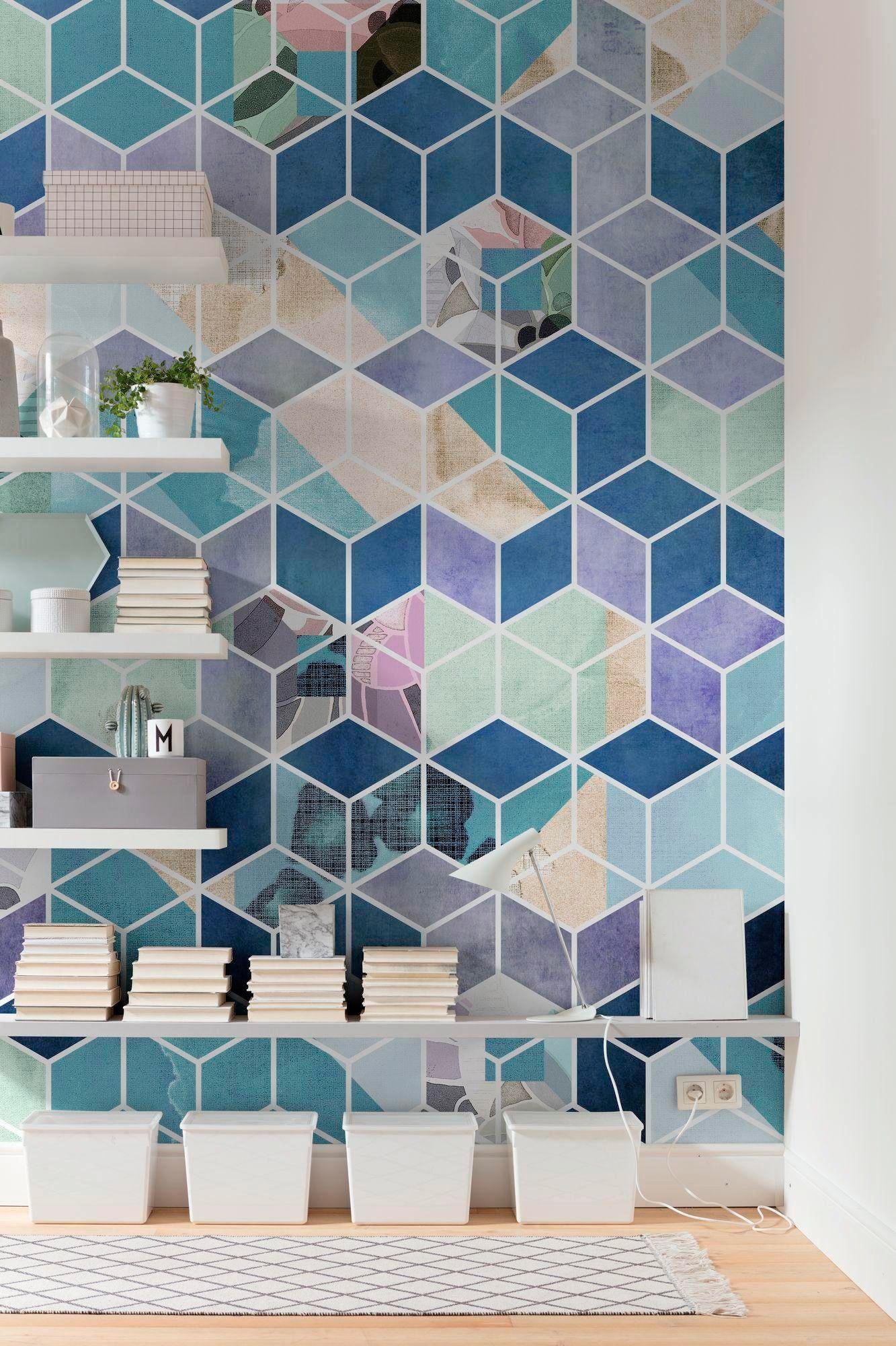 Komar Vliestapete »Digitaldruck Vlies -  Geometric Blue - Grösse 200 x 250 cm« bedruckt glatt Wohnzimmer, Schlafzimmer