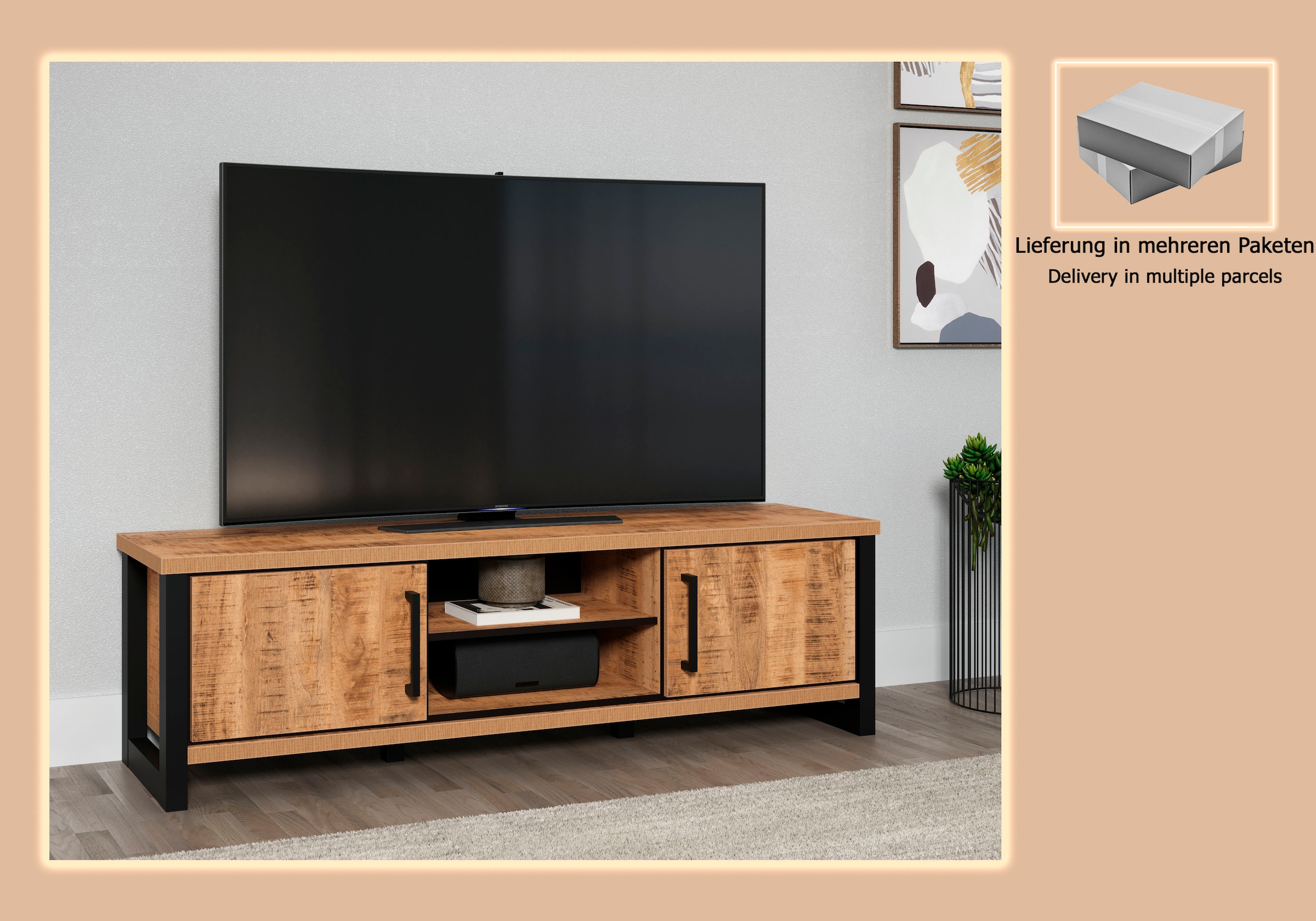 Home affaire Table basse »Elda« 1 cuis tlg. TV Lowboard mit 2 Türen und 2 offenen Fächern – (B/T/H) 166/45/50 cm