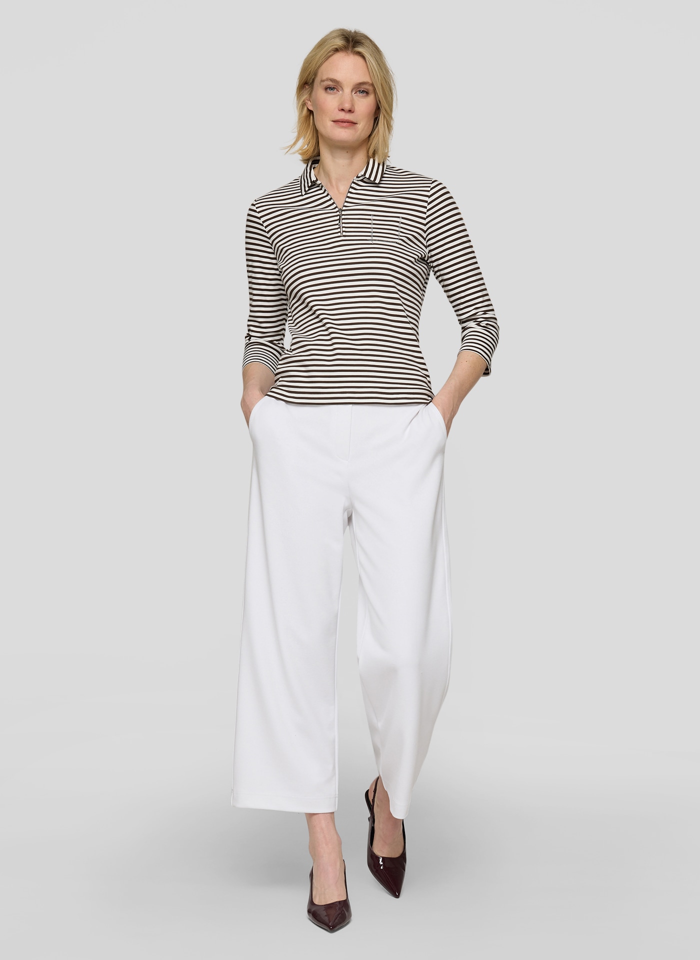 Rabe T-Shirt 3/4-Arm geringelt und mit Hemdkragen und Glitzersteinen