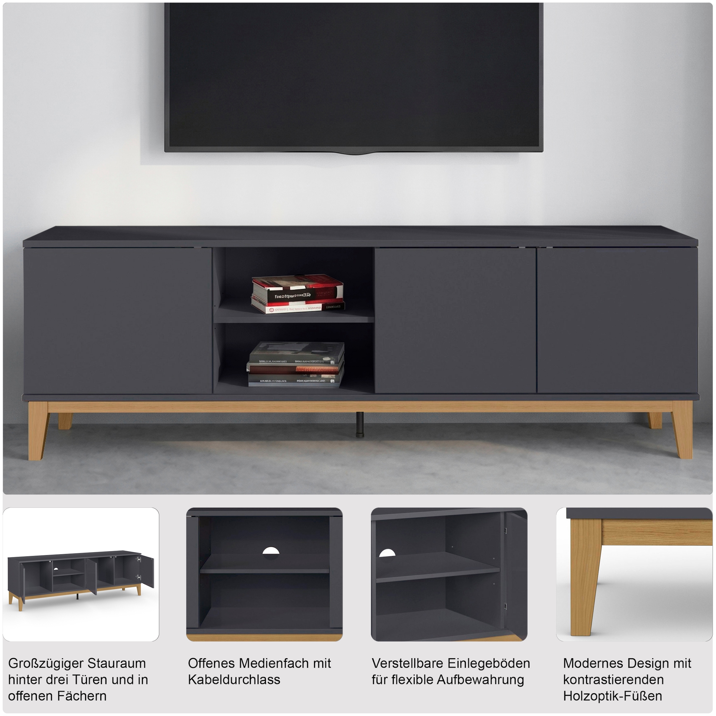 GOODproduct Table basse »Maryd« 1 cuis tlg. commode, piètement aspect bois, largeur 160 cm