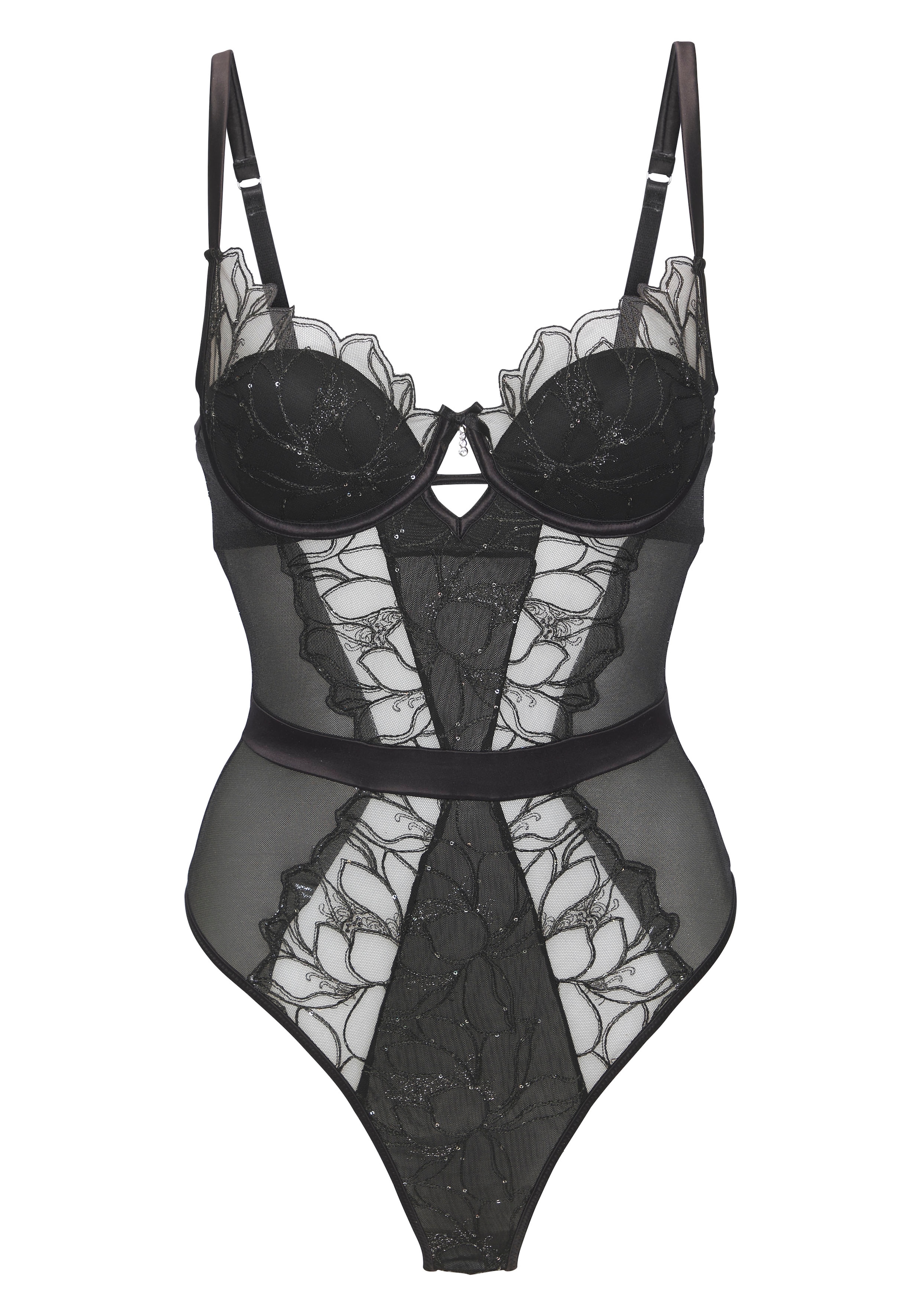 LASCANA Stringbody aus edler Spitze und schimmerndem Soft-Mesh, sexy Dessous