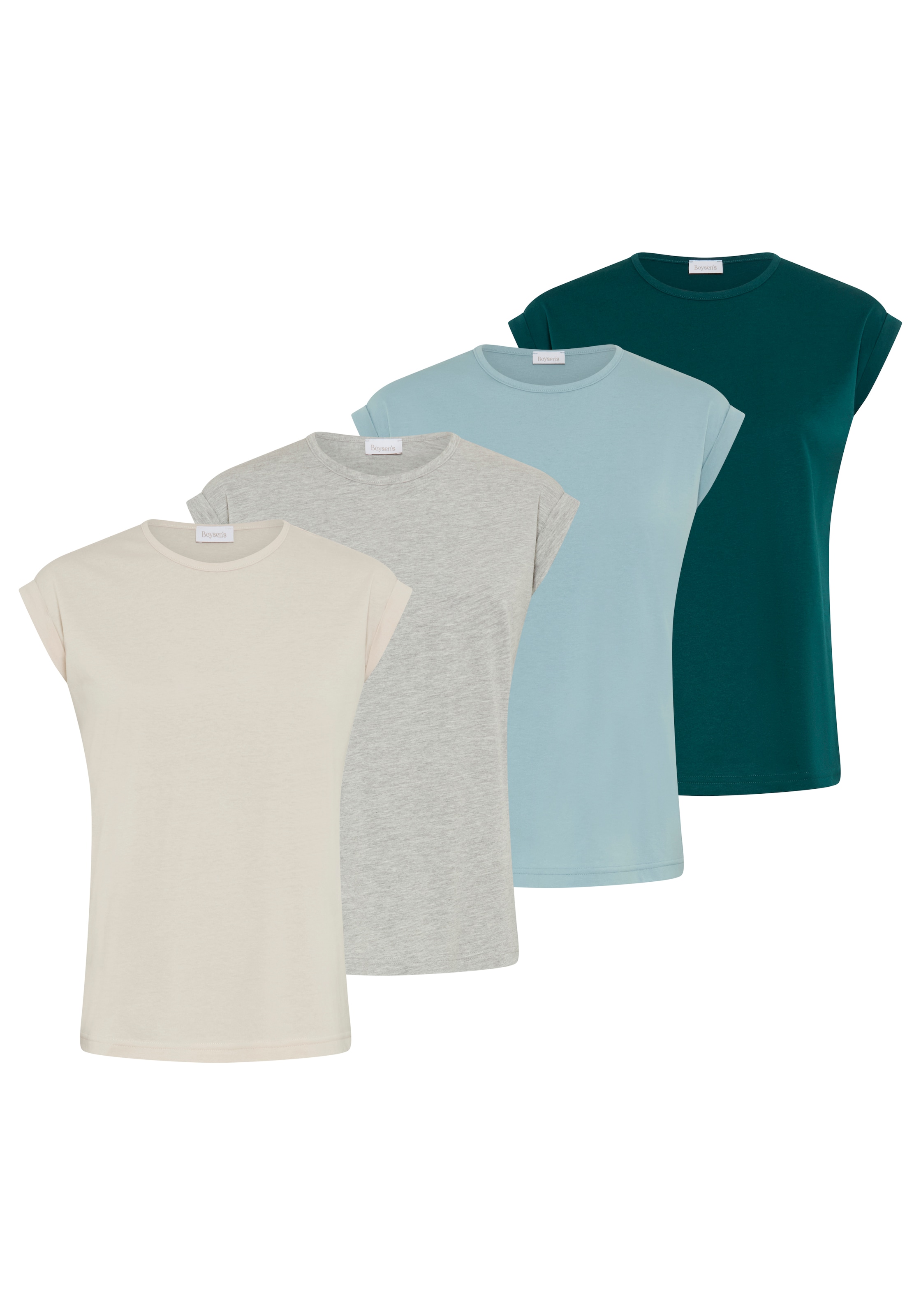 Boysen's T-shirt 4er-Pack,  figurumspielende Passform, Rundhalsausschnitt