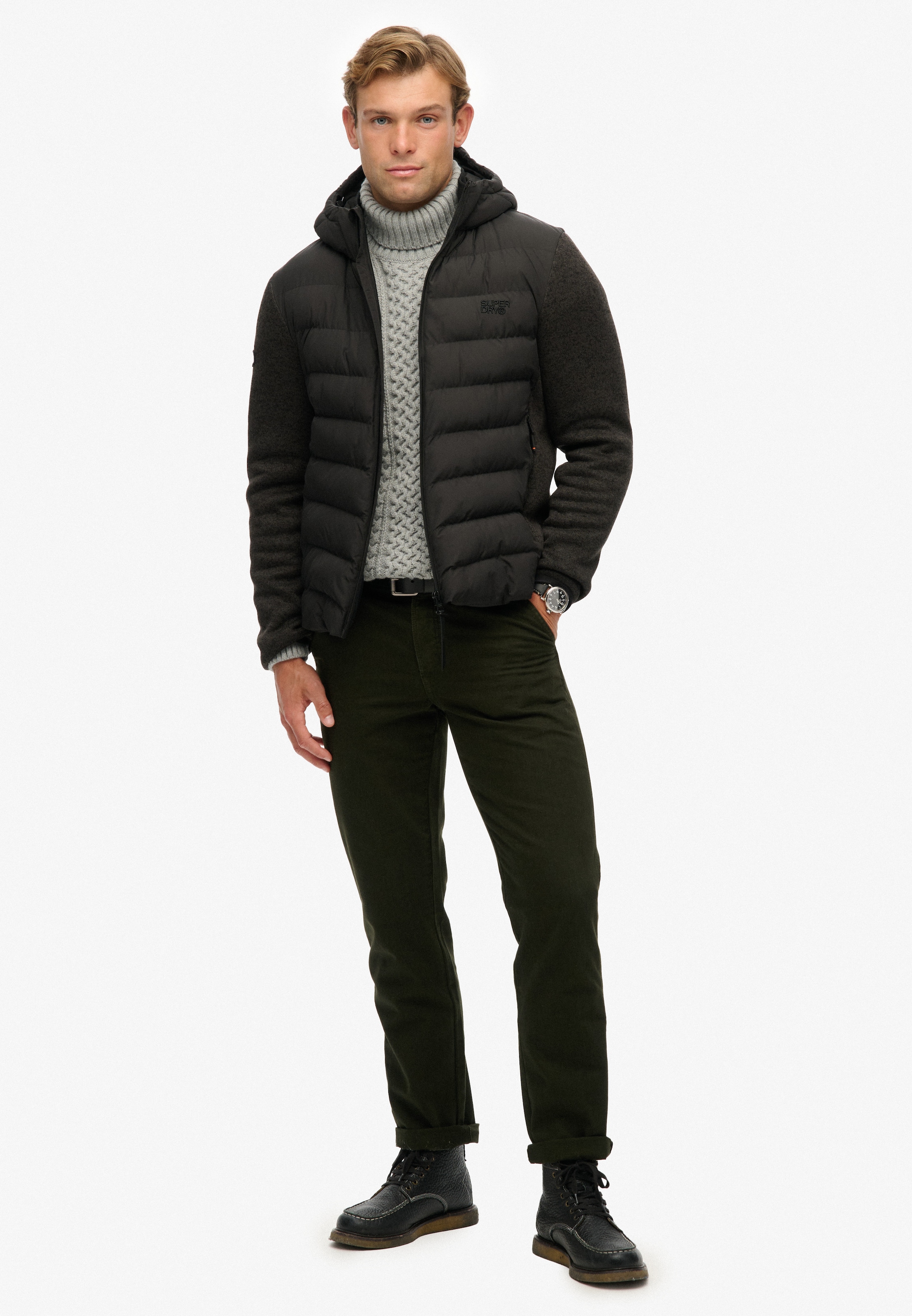 Superdry Steppjacke »HOODED STORM KNIT HYBRID JKT« mit Kapuze