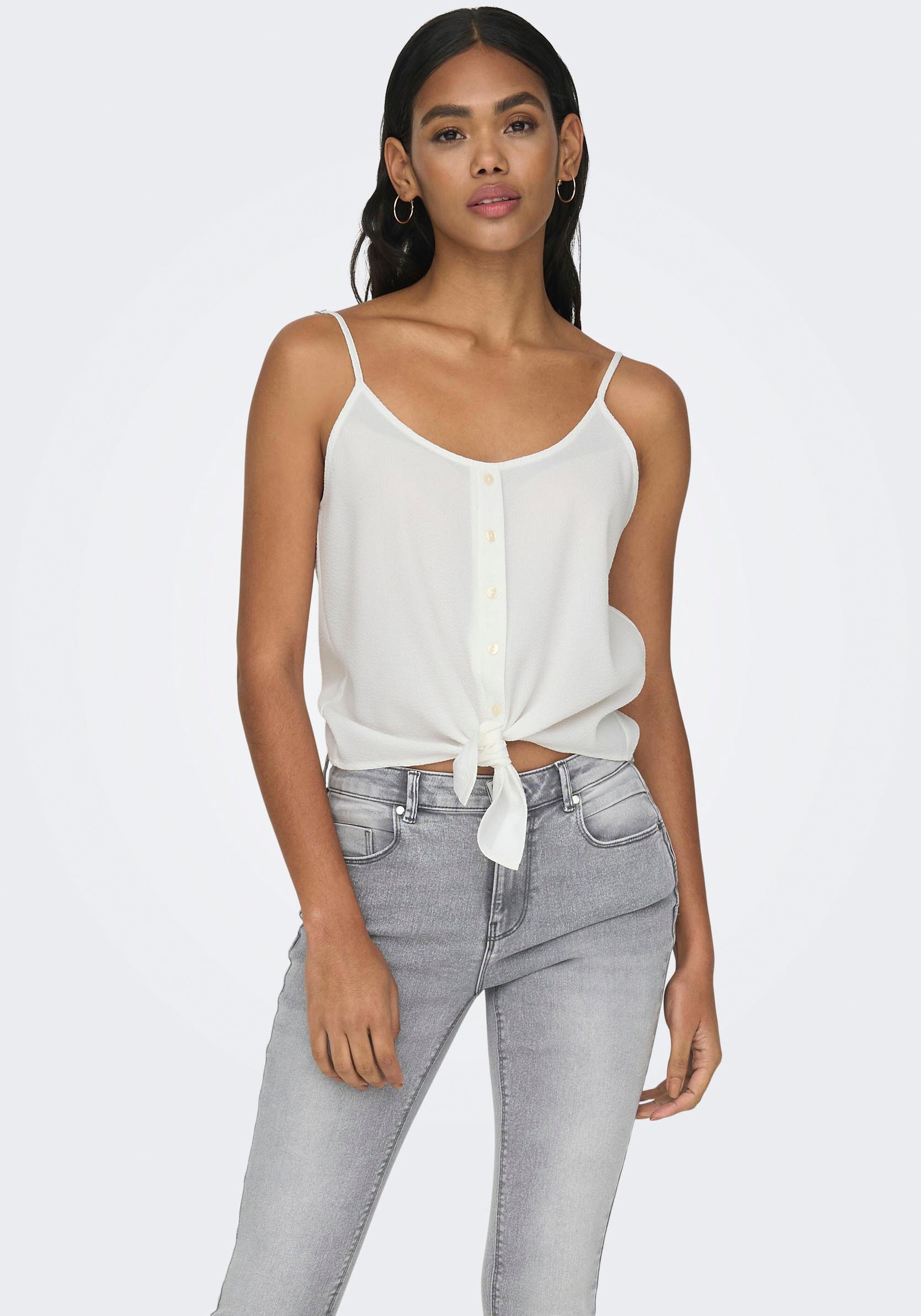 ONLY Trägertop »ONLLECEY SL KNOT SINGLET NOOS WVN« Materialmix, regular fit