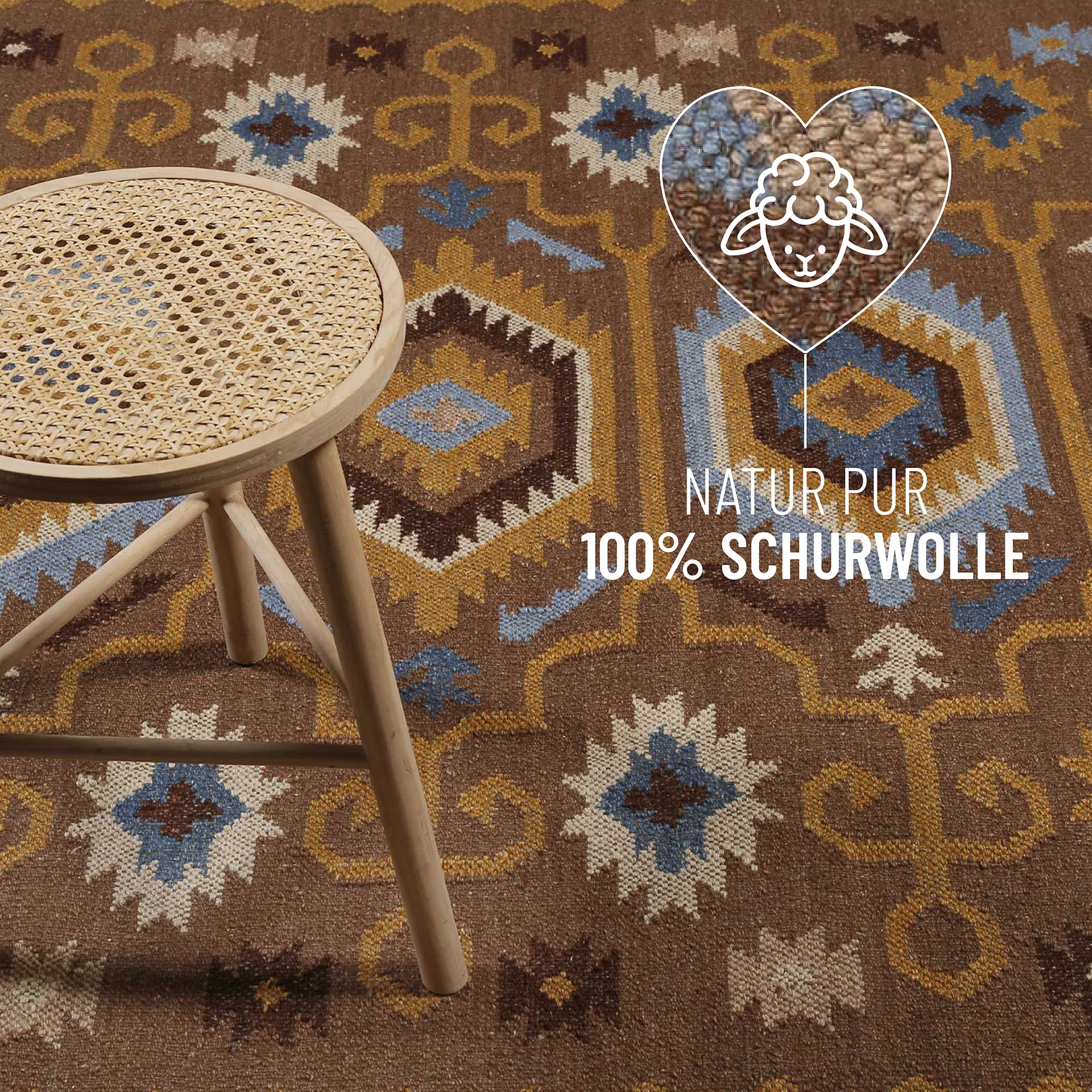 Green Looop Tapis en laine »Valere« Rectangulaire 5 mm Höhe Fransen, Kelim, handgewebt, Natur, Wohnzimmer, Schlafzimmer, Ethno