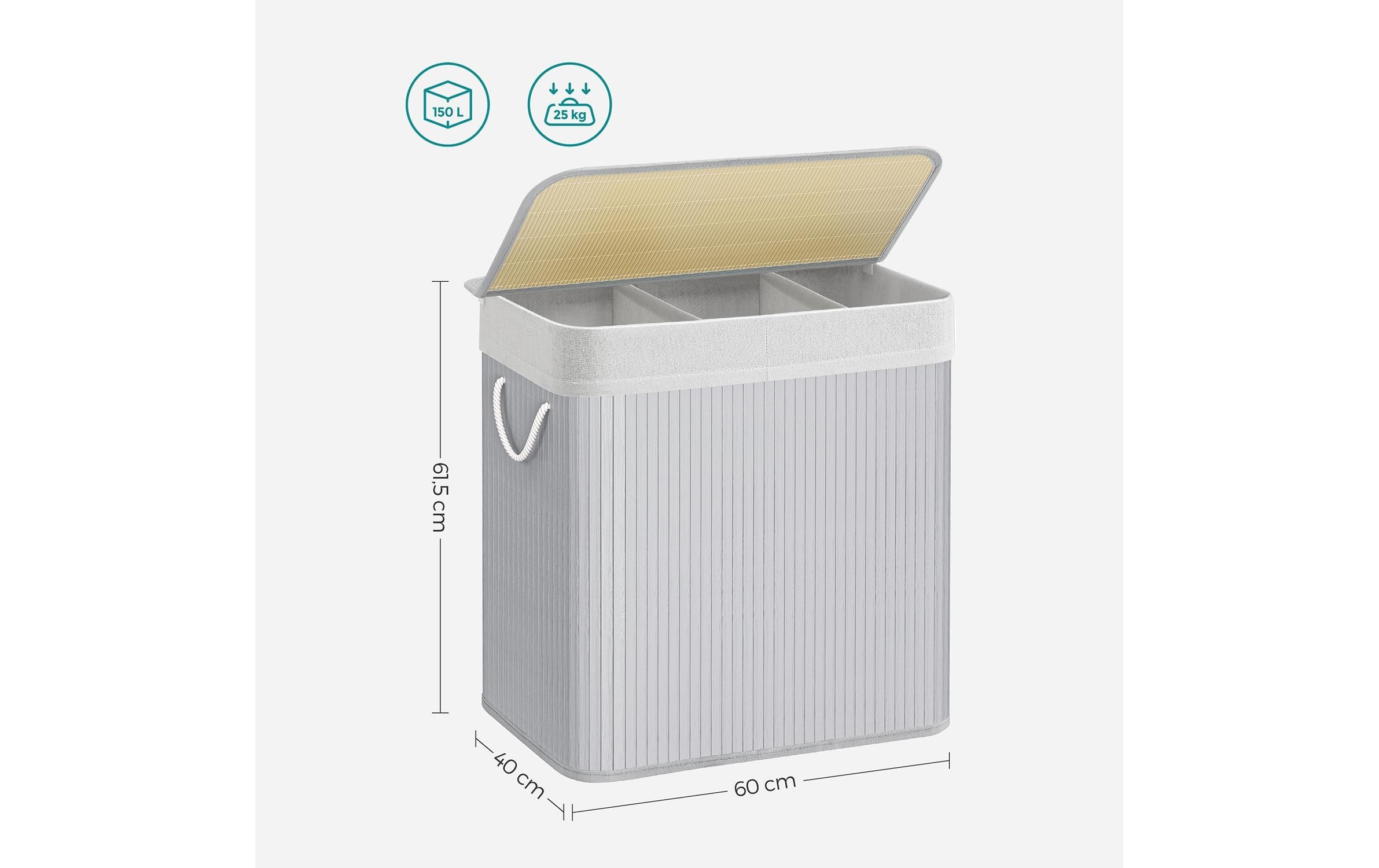 SONGMICS Wäschekorb »faltbar mit 3 Fächern 150 l« mit Wäschesack