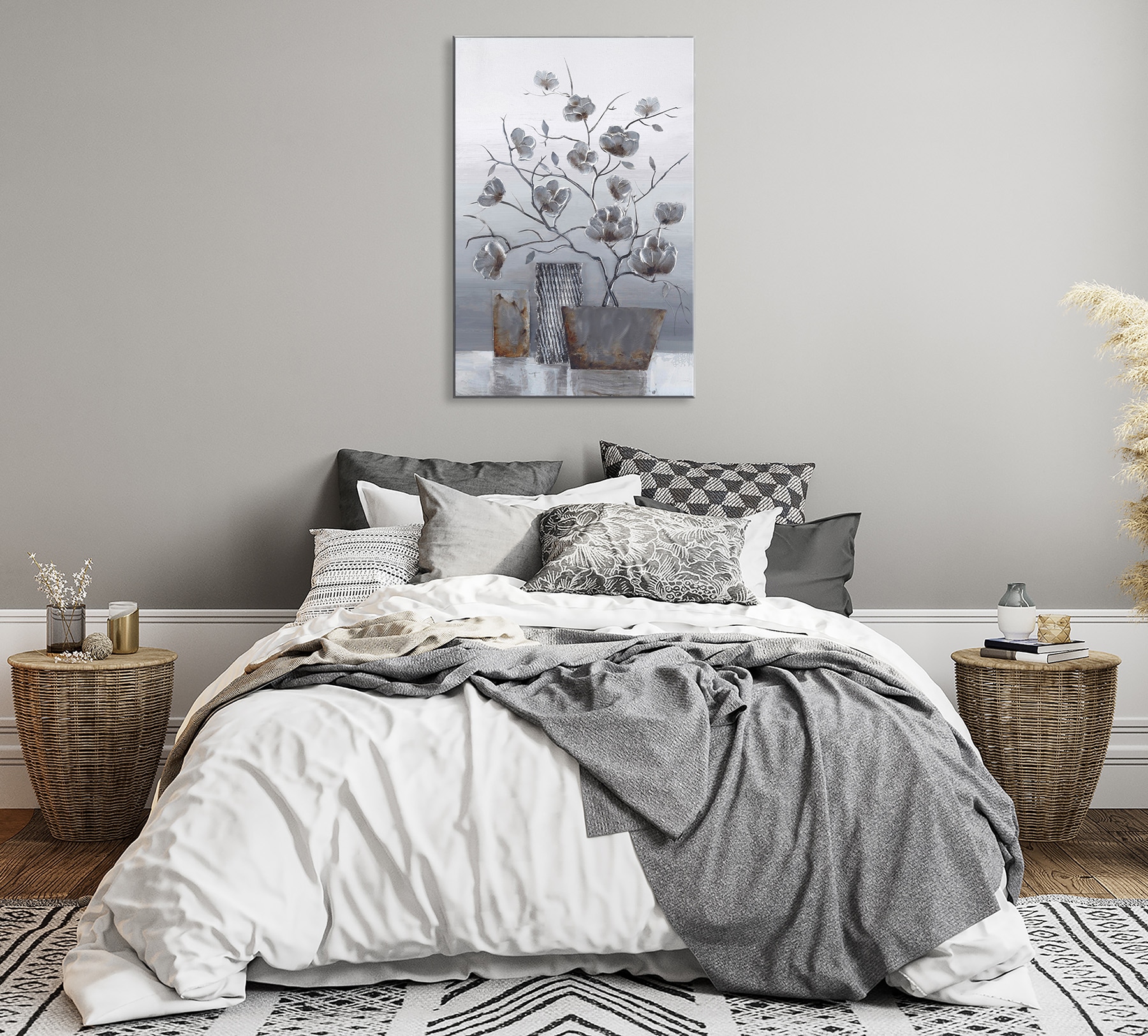 Bönninghoff Peinture à l'huile »handarbeit gerahmt BLUMENVASE 60x90 cm – Wandbild elegant« Feuilles | Fleurs | Vases 1 cuis tlg. fabriqué à la main, chaque tableau est unique, cadre avec joint creux