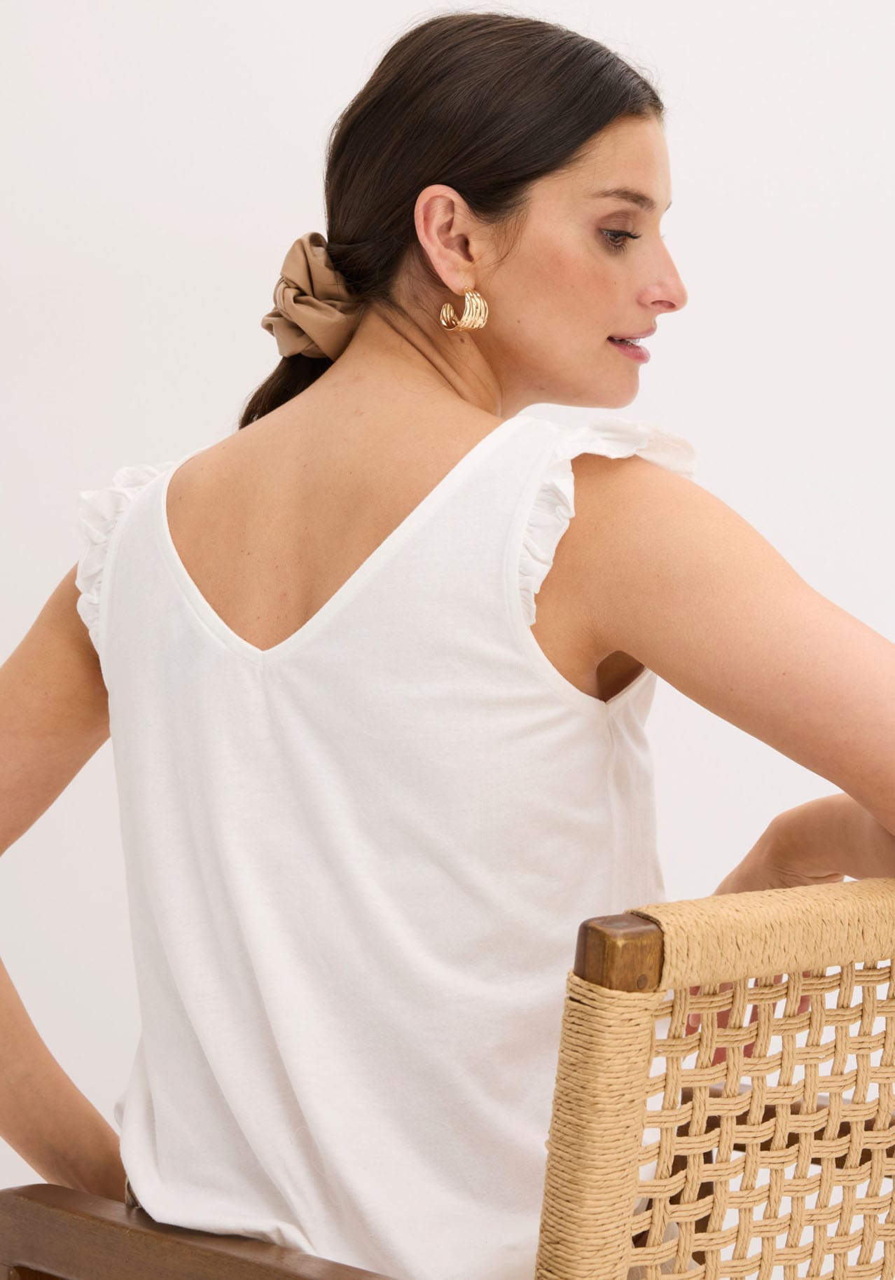 bonprix Shirttop lockerer loose fit, mit süsser Rüsche, aus Baumwolle