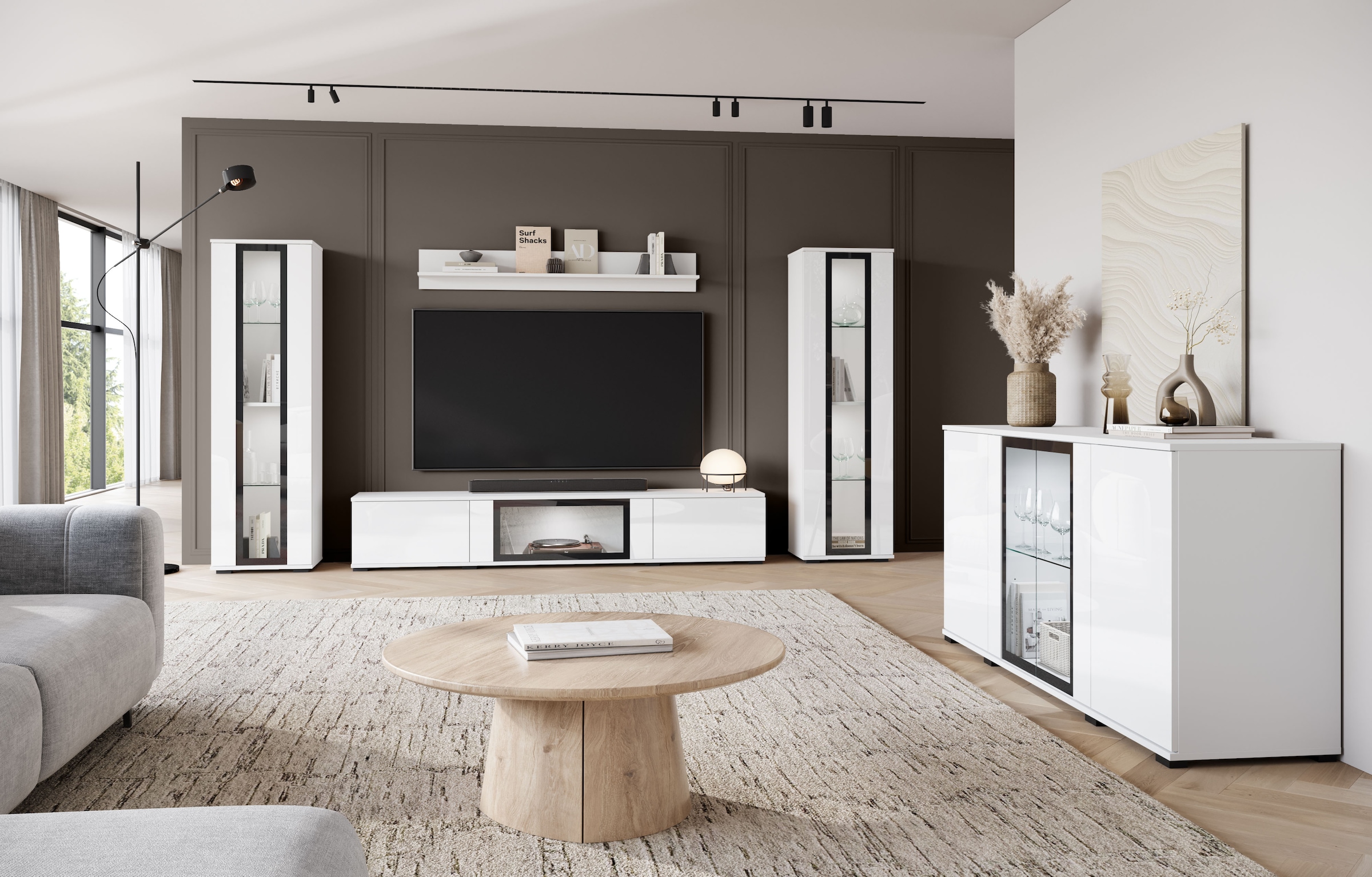 Home affaire Meuble mural »Caro, stehend und hängend montierbar« Ensemble complet, Vitrine avec charnière porte interchangeable gauche/droite, 4 cuis tlg.